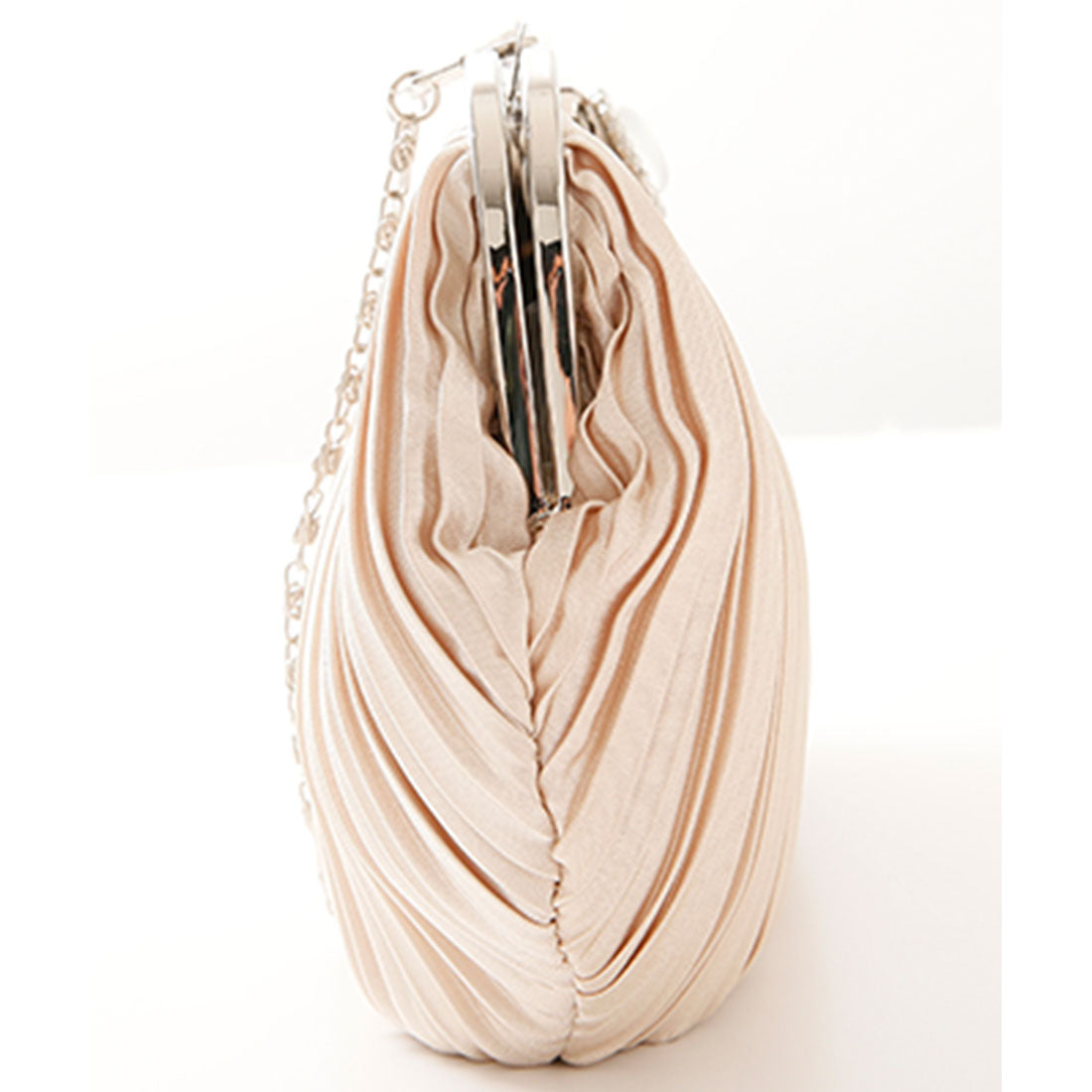 PourVous Stone Button Pleated Satin Clutch Bag/Wedding and Party Bag