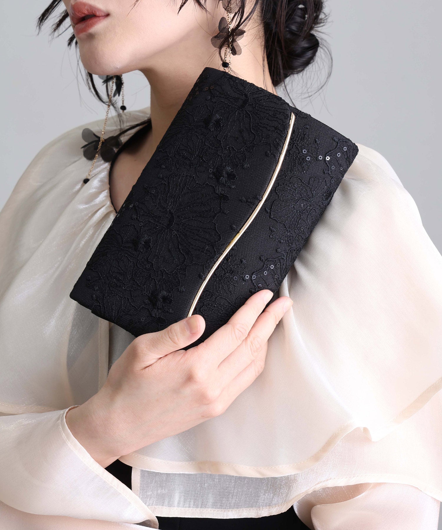 プールヴー PourVous スパンコール刺繍同窓会オケージョンお呼ばれ結婚式 フォーマル ワンピース パーティードレス 20代 30代 40代 （ブラック） ブラック