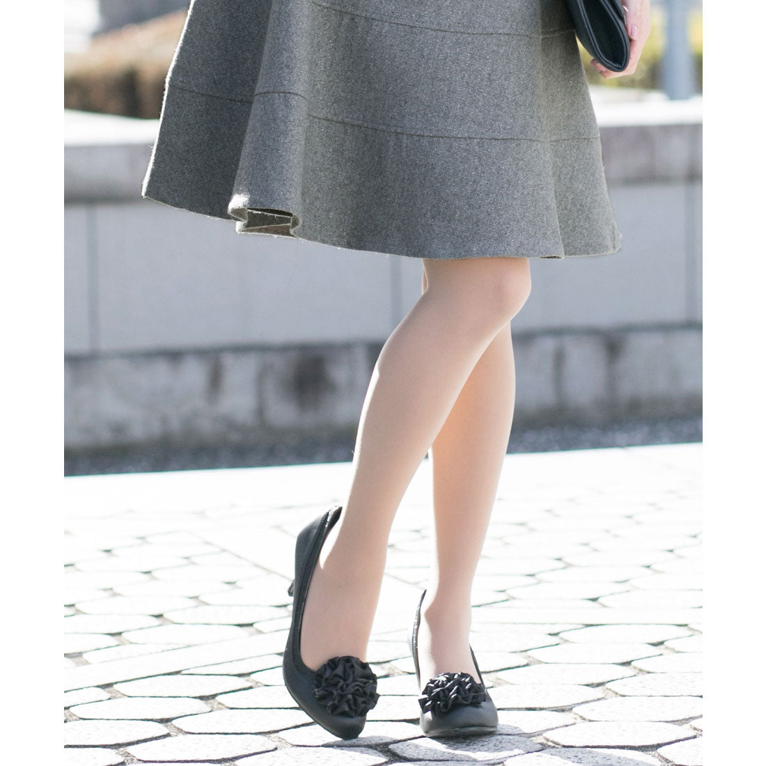 プールヴー PourVous コサージュ & ラメ ヒール パンプス ハイヒール/結婚式・ドレスシューズパーティーや二次会・同窓会成人式対応