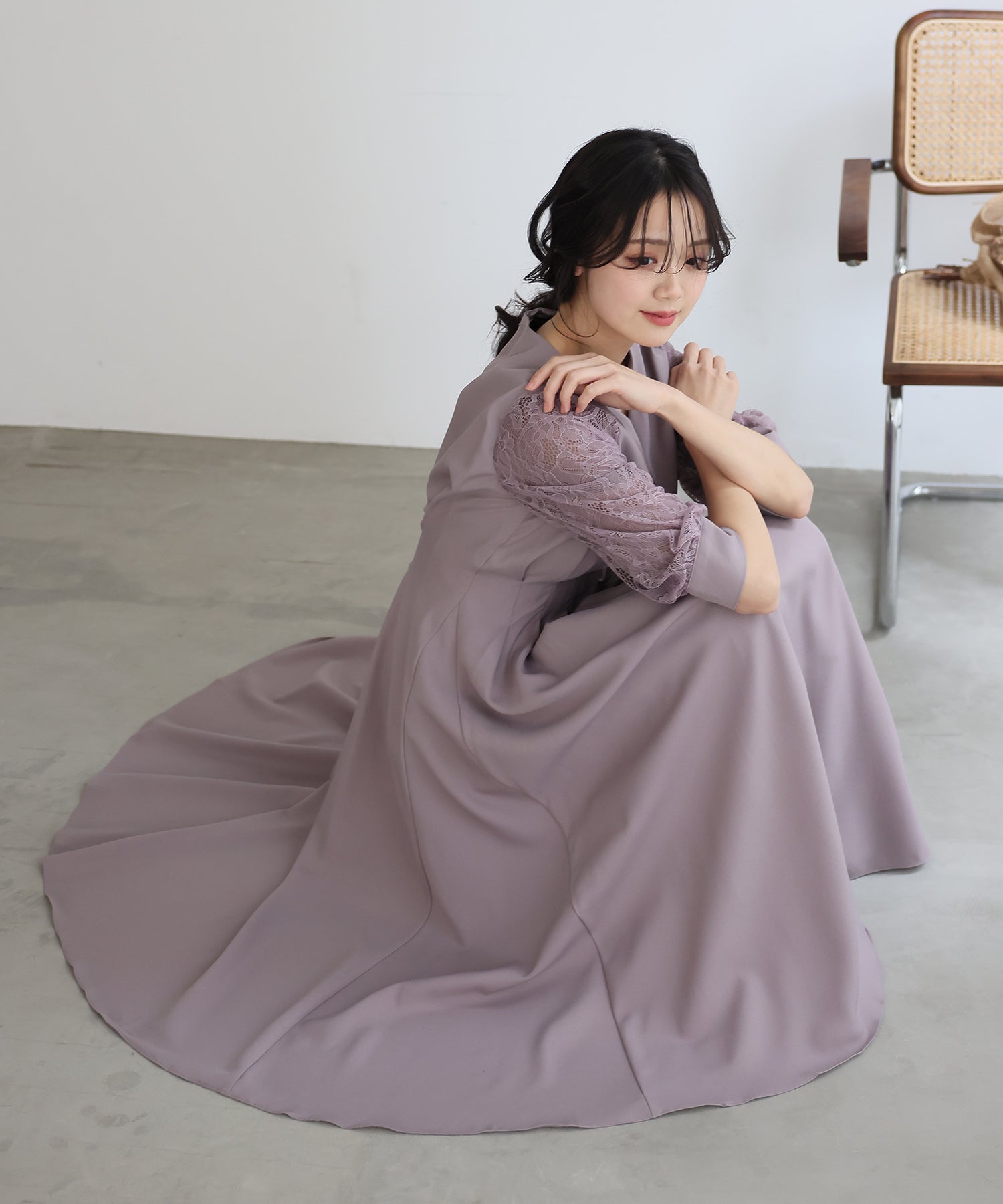 プールヴー PourVous 結婚式ワンピースドレス袖ありとロングタックデザイン大きいサイズフォーマル パーティードレス 20代 30代 40代 （オールドローズ） オールドローズ