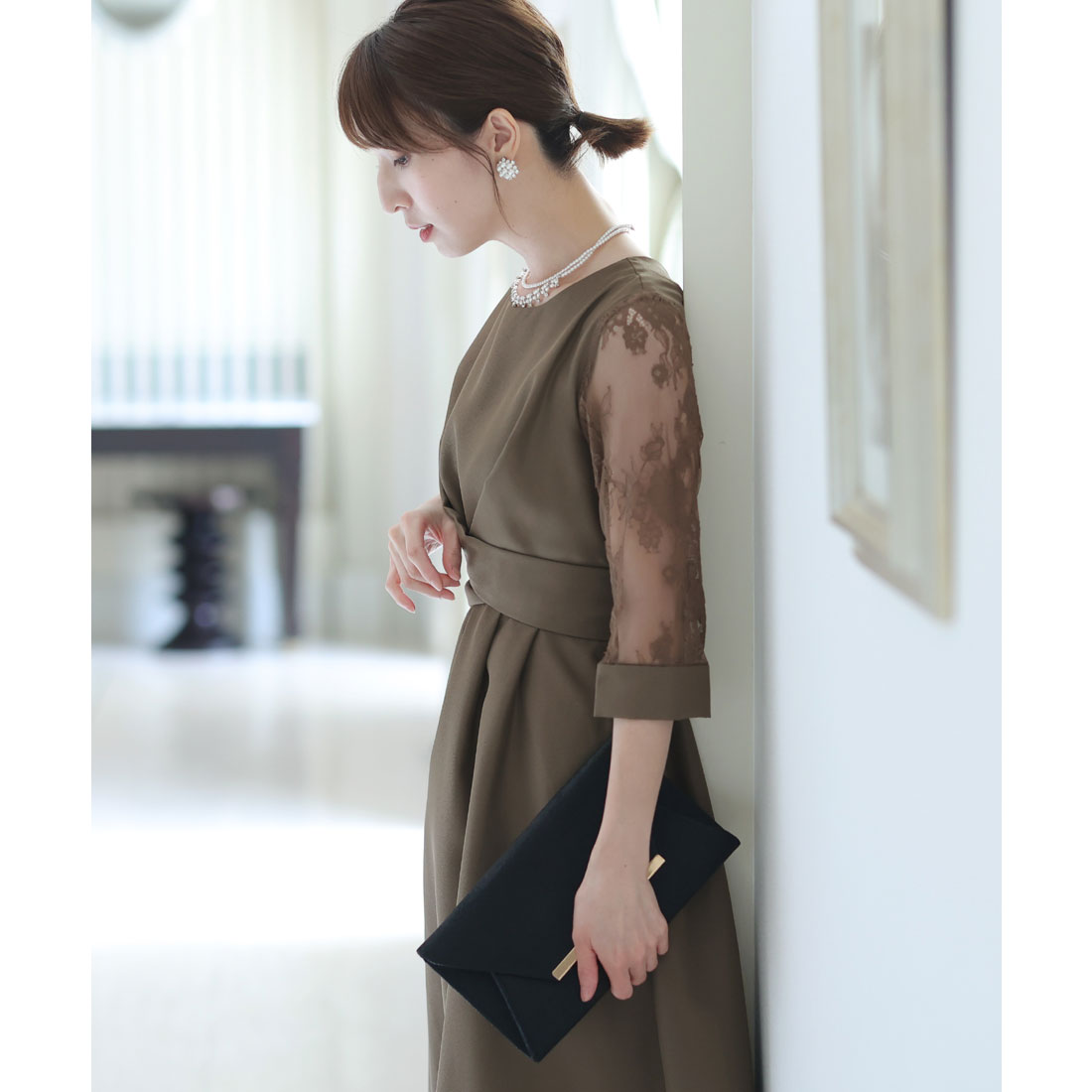 PourVous Dress, Mid-length, 3/4 Sleeve, High Waist, Large Size, Formal Dress, 20s, 30s, 40s PourVous Dress, Mid-length, 3/4 Sleeve, High Waist, Large Size, Formal Dress, 20s, 30s, 40s