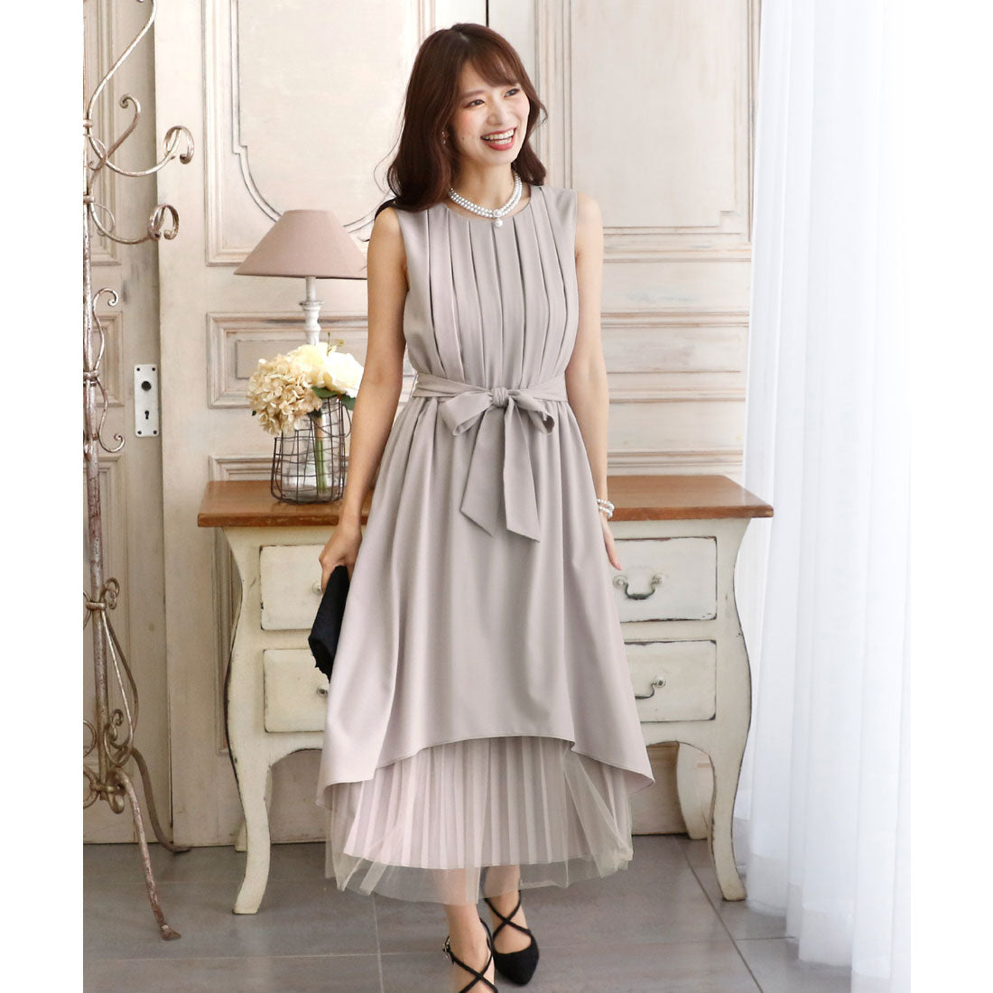 プールヴー PourVous チュールフィッシュテールワンピースドレス大きいサイズミモレ丈&ノースリーブ結婚式フォーマル ワンピース パーティードレス 20代 30代 40代