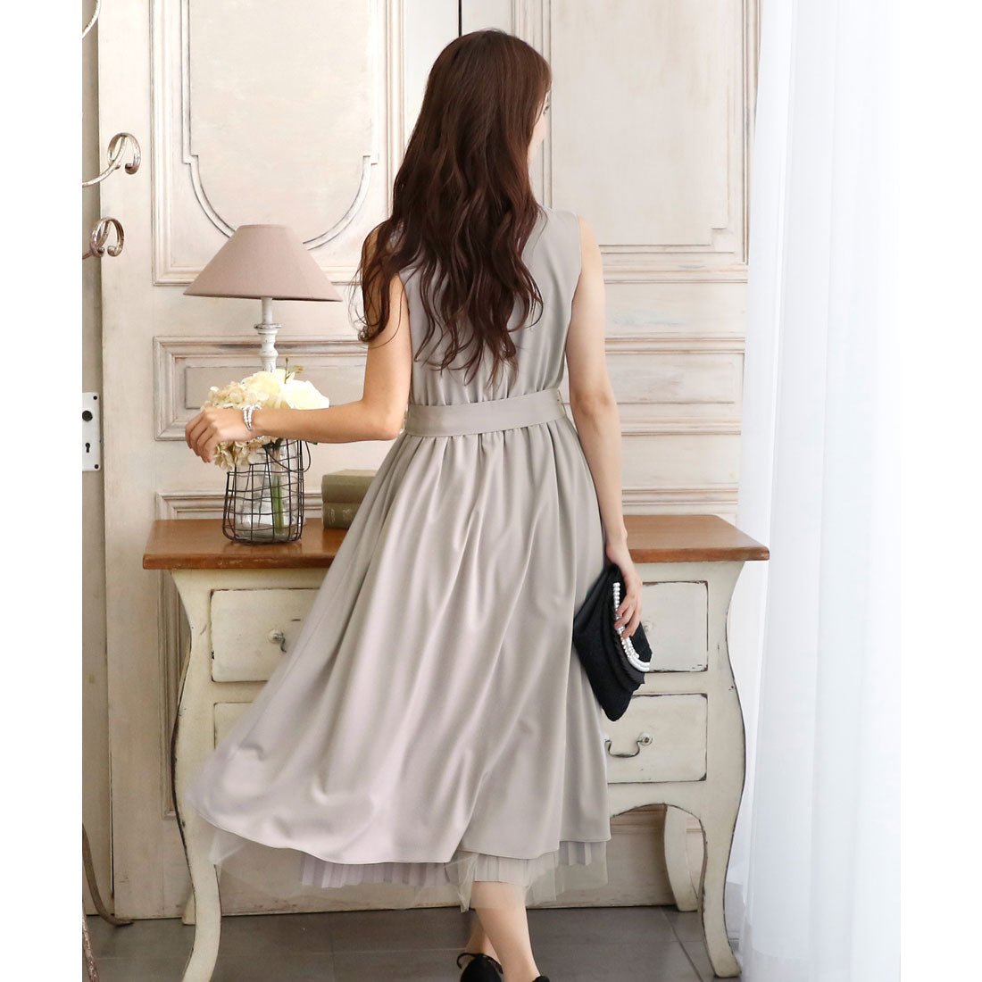 プールヴー PourVous チュールフィッシュテールワンピースドレス大きいサイズミモレ丈&ノースリーブ結婚式フォーマル ワンピース パーティードレス 20代 30代 40代