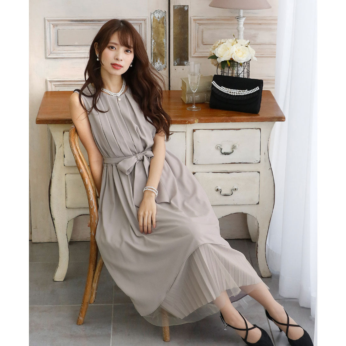 プールヴー PourVous チュールフィッシュテールワンピースドレス大きいサイズミモレ丈&ノースリーブ結婚式フォーマル ワンピース パーティードレス 20代 30代 40代