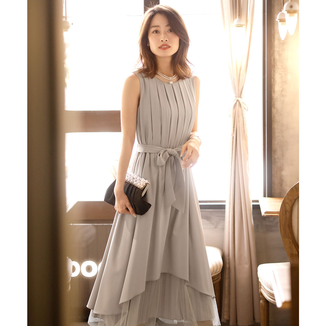 プールヴー PourVous チュールフィッシュテールワンピースドレス大きいサイズミモレ丈&ノースリーブ結婚式フォーマル ワンピース パーティードレス 20代 30代 40代