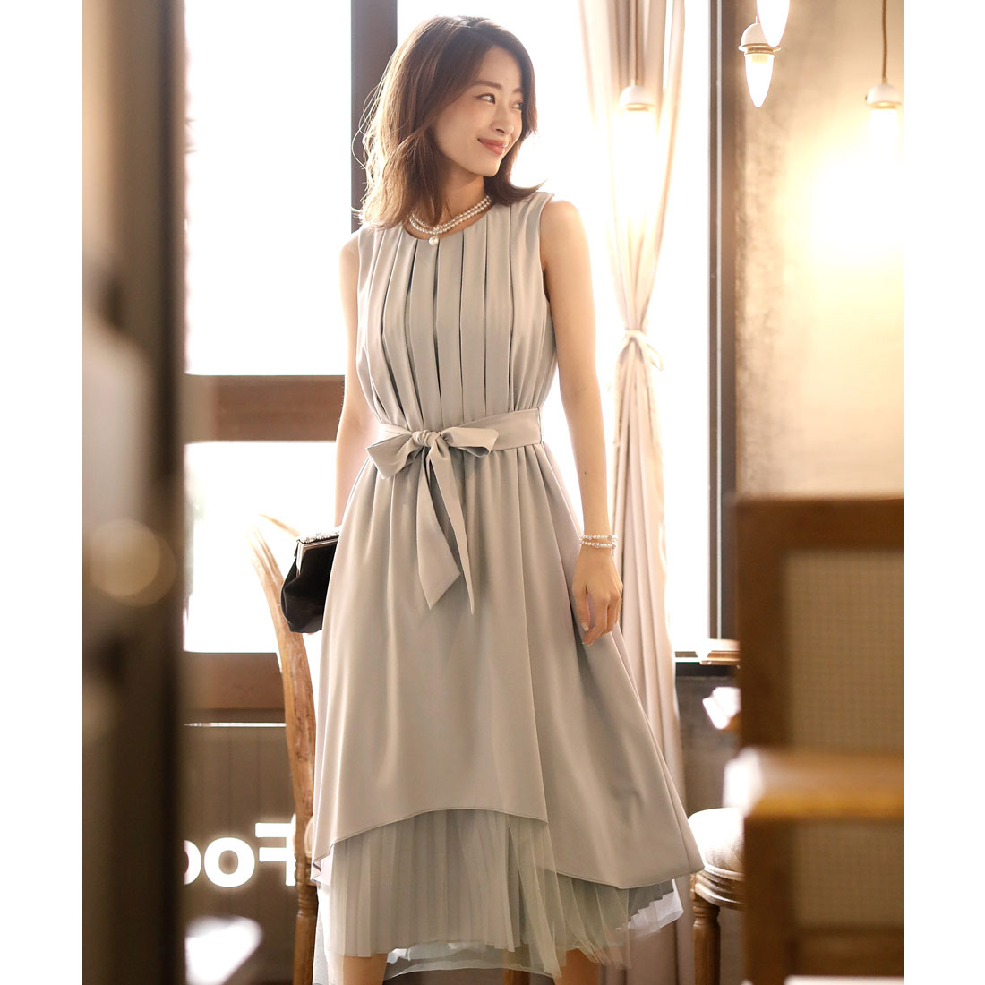 プールヴー PourVous チュールフィッシュテールワンピースドレス大きいサイズミモレ丈&ノースリーブ結婚式フォーマル ワンピース パーティードレス 20代 30代 40代