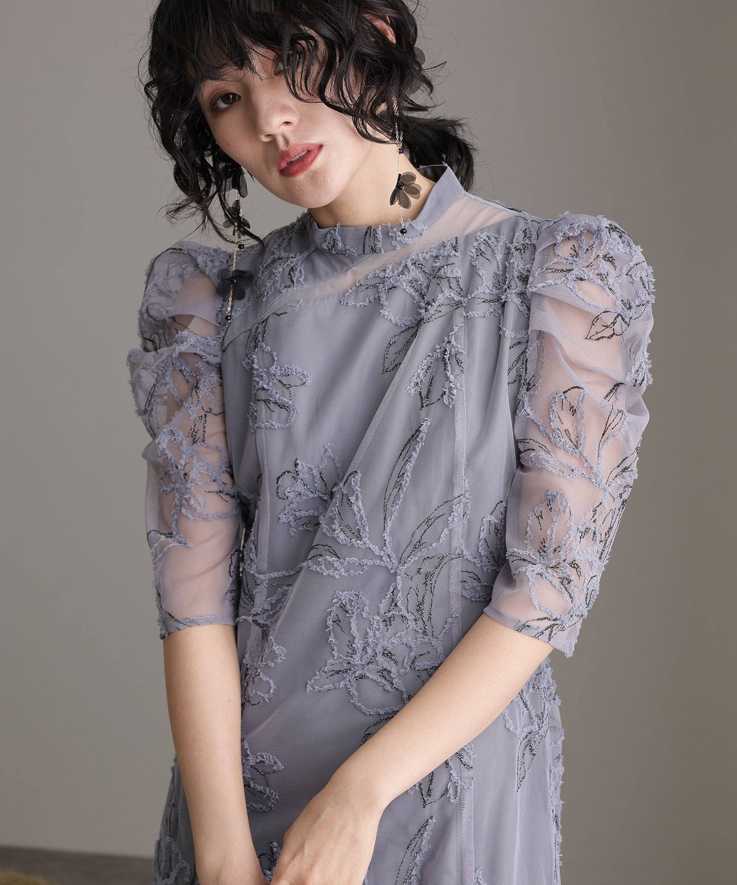 PourVous Embroidered Lace Party Dress Ceremony Midi Length & Three-Quarter Sleeve Wedding Formal Occasion Dress Formal One-Piece Party Dress for 20s 30s 40s