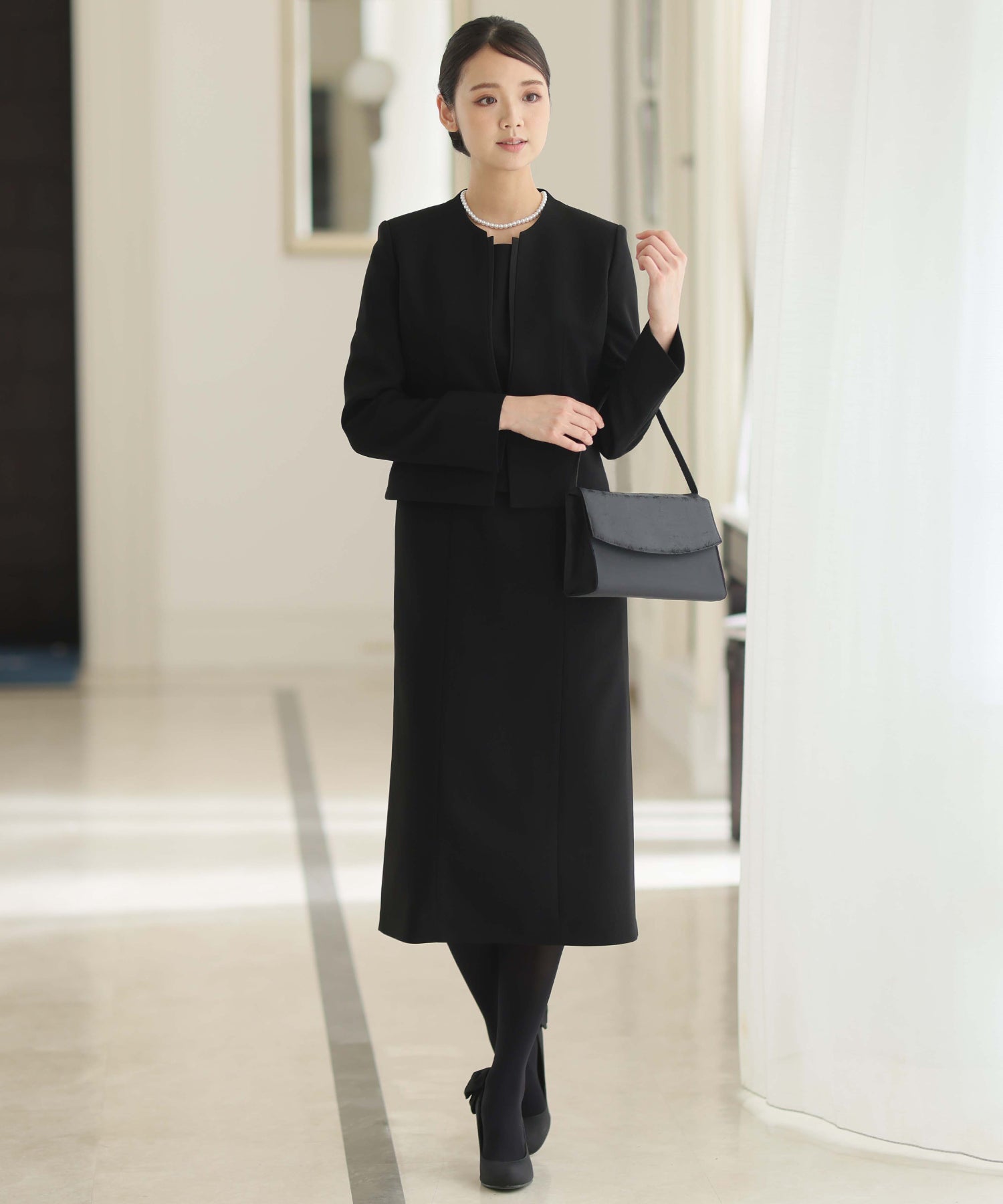 プールヴー PourVous 前ファスナーワンピースフォーマル喪服＆卒業式ジャケットVラインセレモニースーツ フォーマル ワンピース パーティードレス 20代 30代 40代