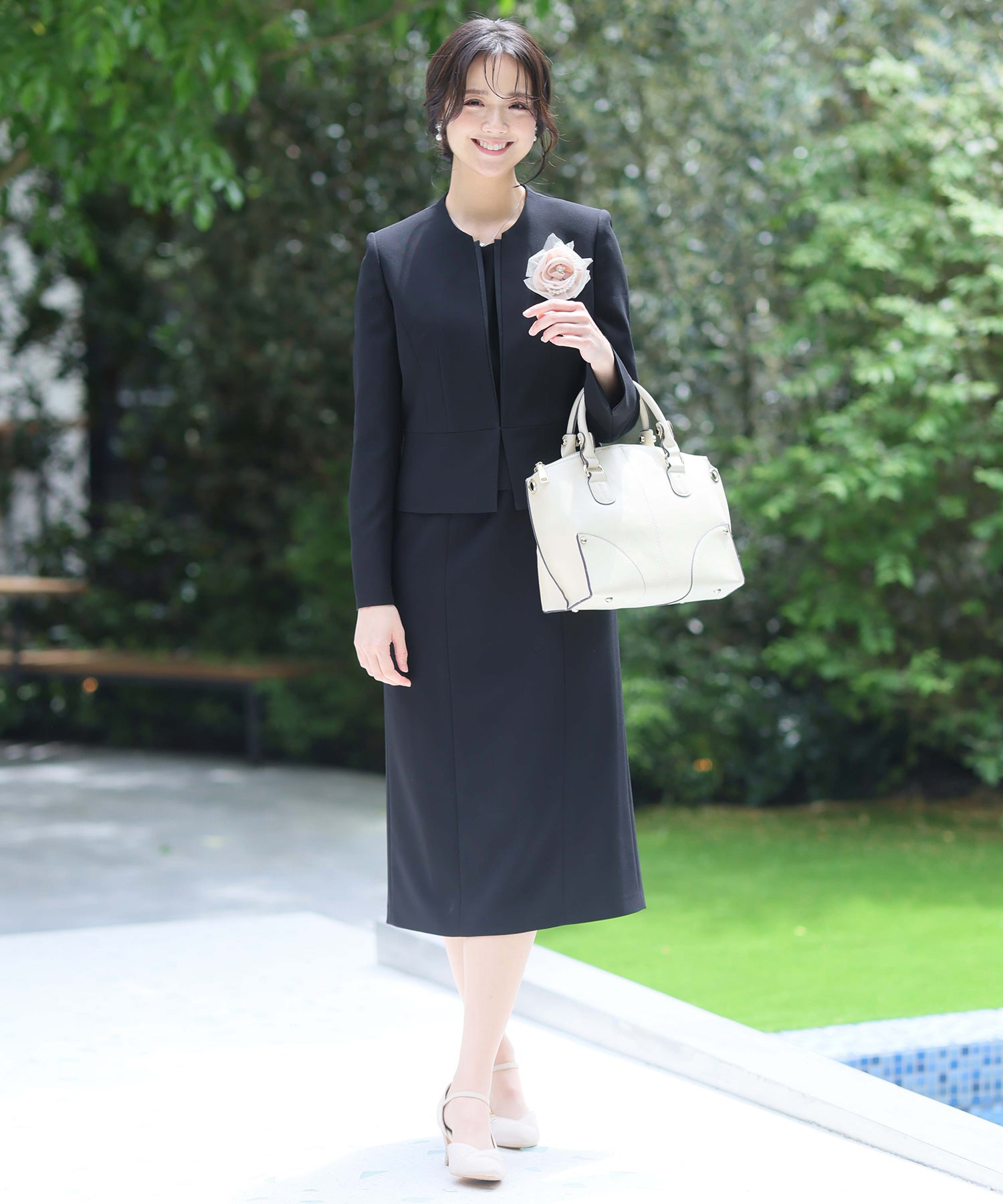 プールヴー PourVous 前ファスナーワンピースフォーマル喪服＆卒業式ジャケットVラインセレモニースーツ フォーマル ワンピース パーティードレス 20代 30代 40代