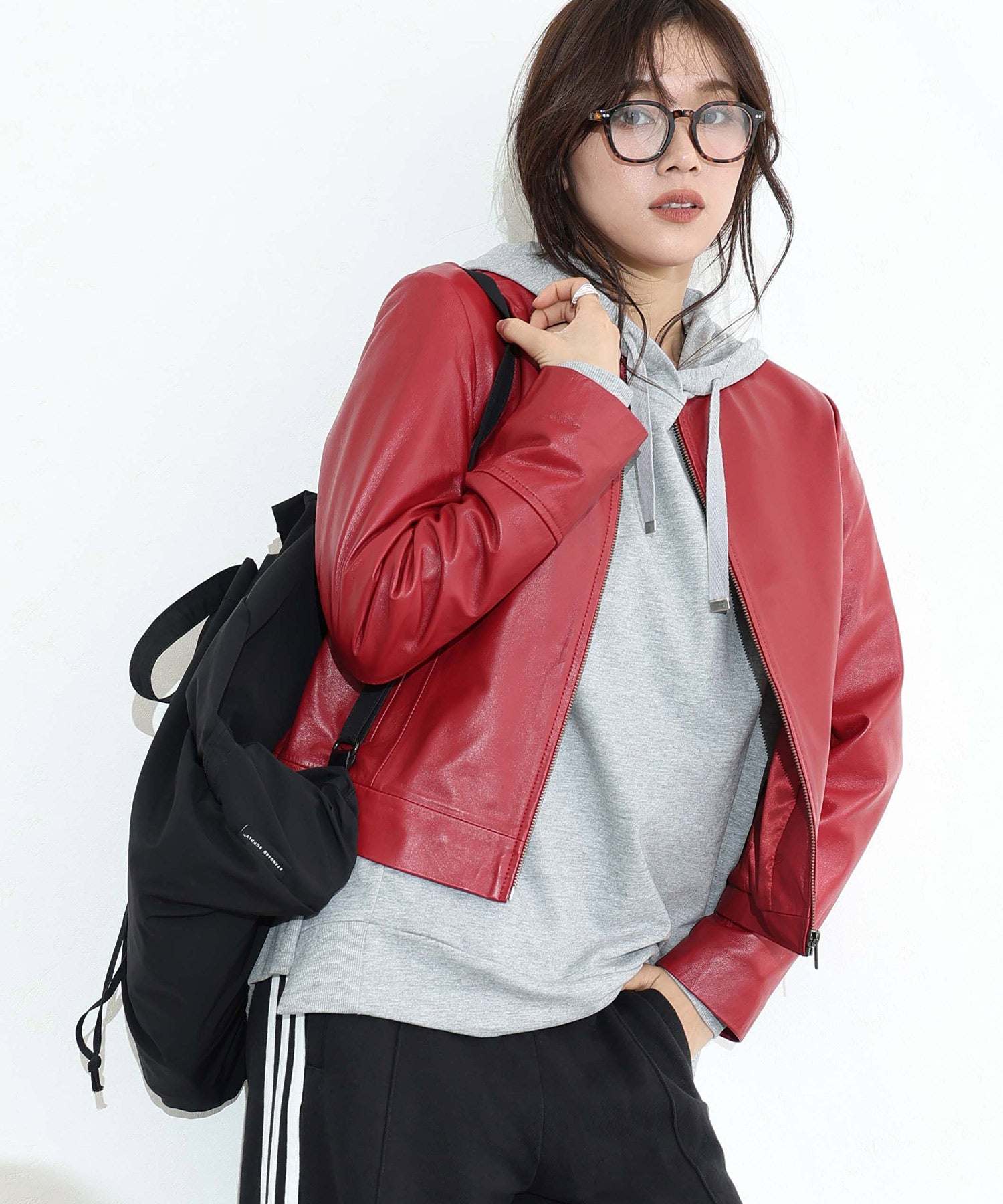 プールヴー PourVous ラムレザージャケット フォーマル ワンピース パーティードレス 20代 30代 40代