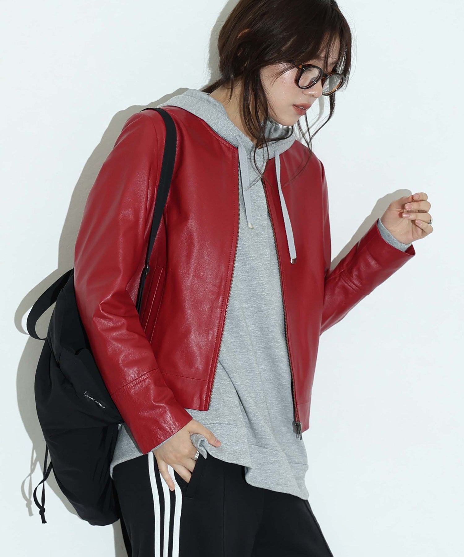 プールヴー PourVous ラムレザージャケット フォーマル ワンピース パーティードレス 20代 30代 40代