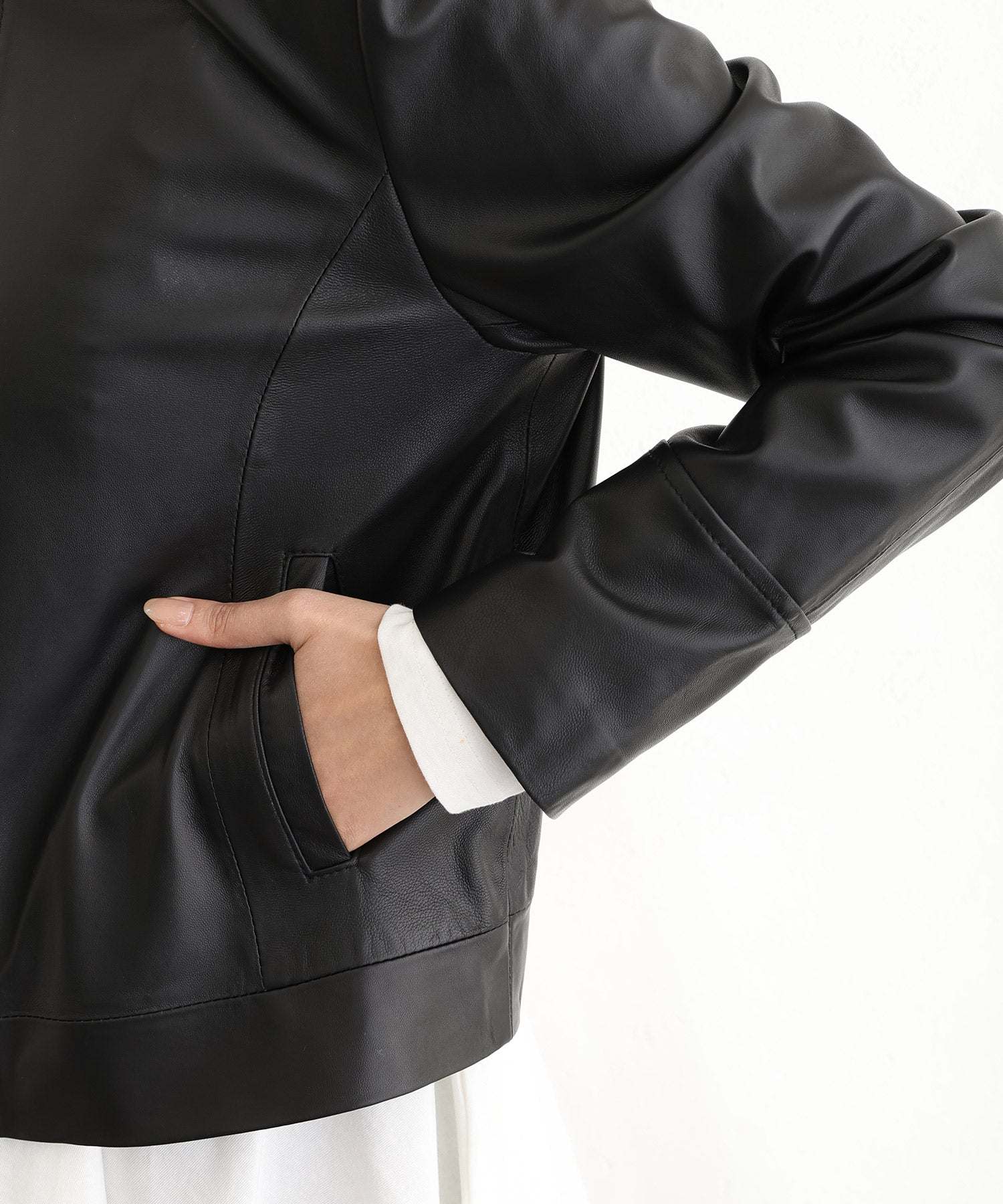 プールヴー PourVous ラムレザージャケット フォーマル ワンピース パーティードレス 20代 30代 40代