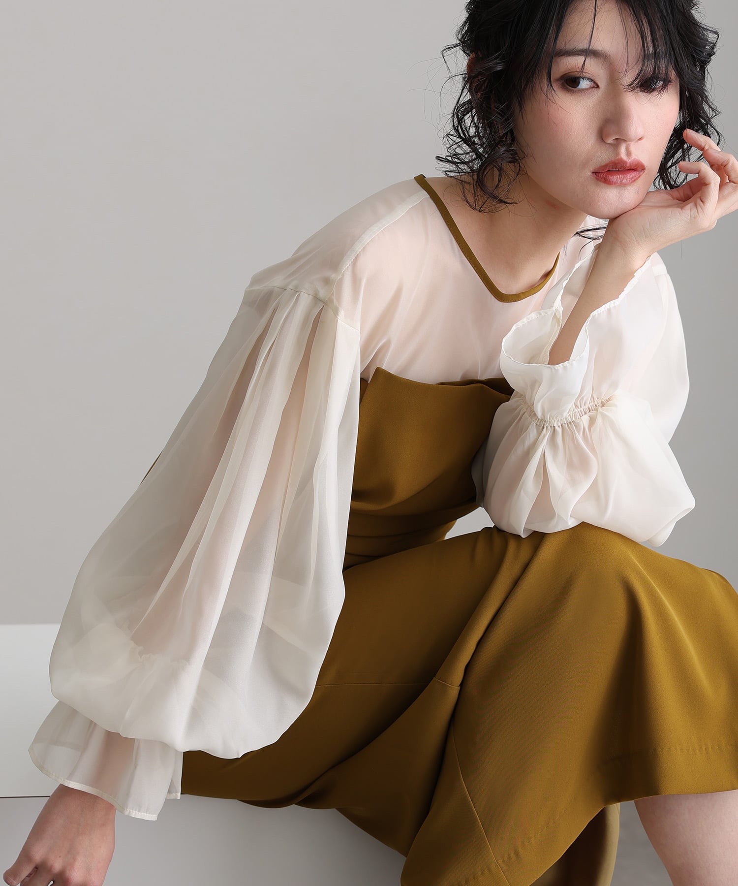 プールヴー PourVous 袖あり&ミモレ丈同窓会ドレープビスチェお呼ばれ結婚式フォーマルオケージョンドレスパーティードレス フォーマル ワンピース パーティードレス 20代 30代 40代 （オリーブ） オリーブ