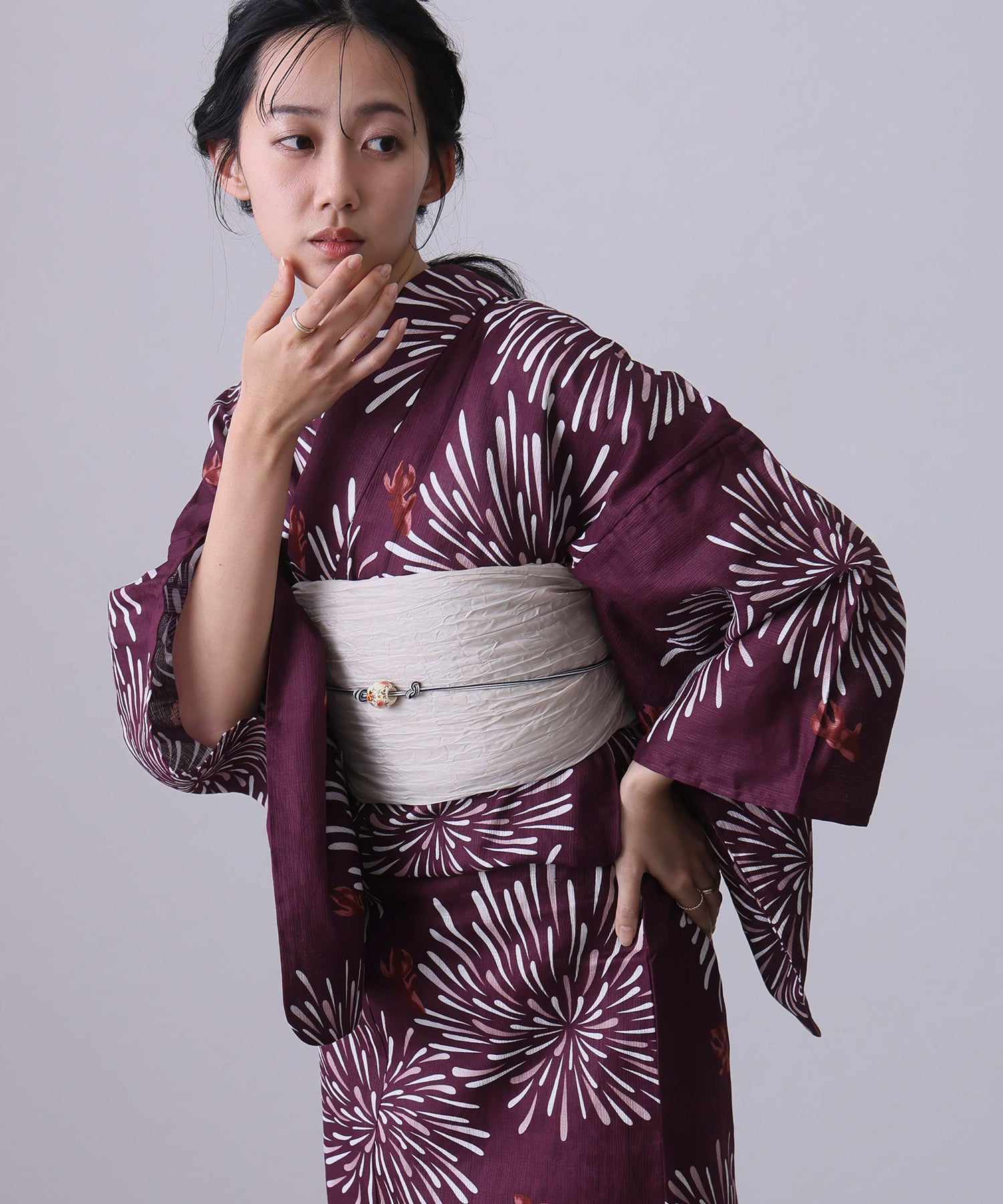 プールヴー PourVous 浴衣2点セット（ゆかた・兵児帯） （パープル金魚花火） パープル金魚花火