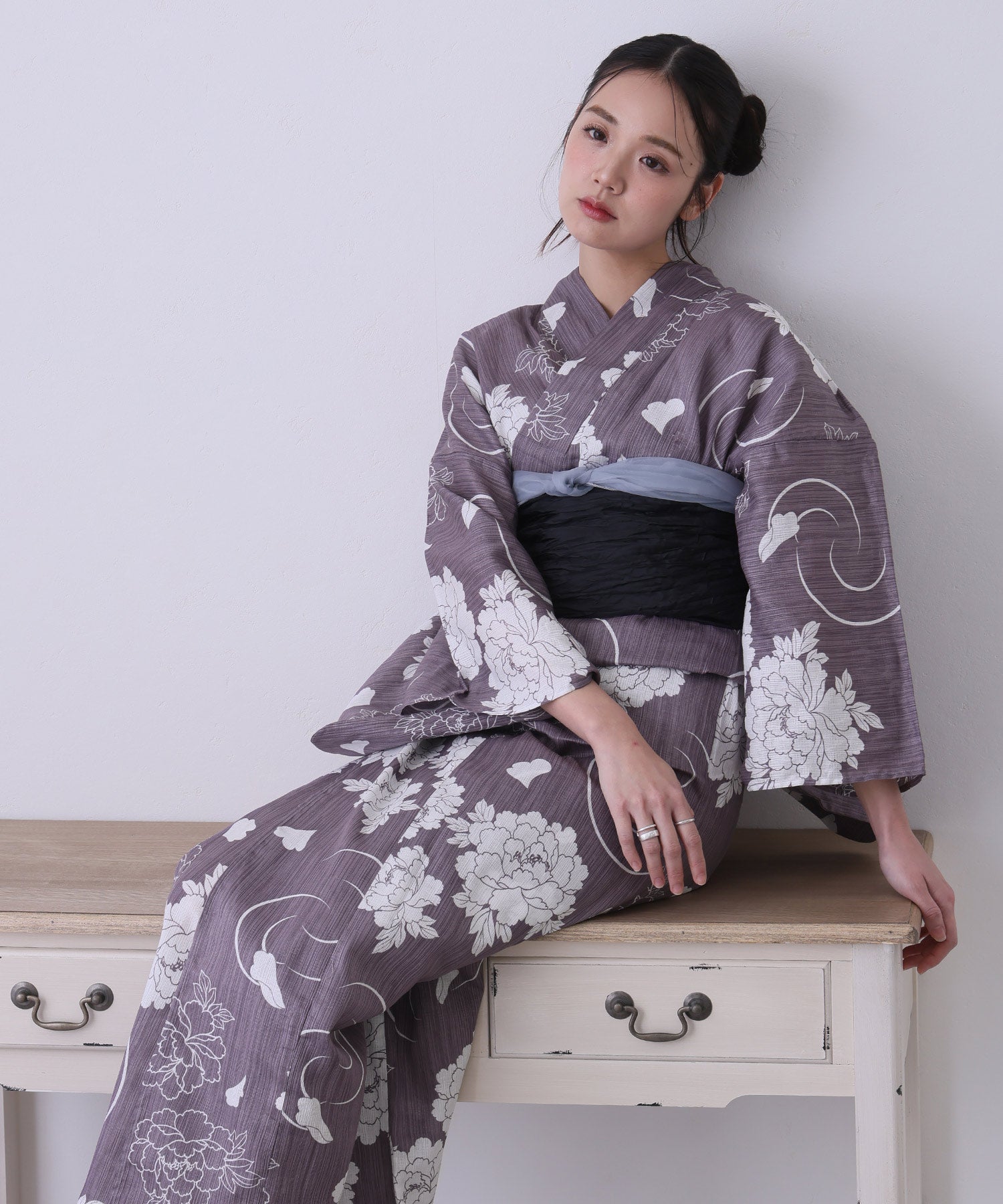 プールヴー PourVous 浴衣2点セット（ゆかた・兵児帯） （パープル花小路） パープル花小路