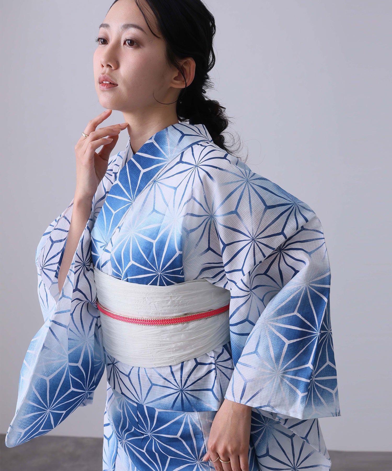 プールヴー PourVous 二部式浴衣2点セット（ゆかた・兵児帯） （水彩麻の葉模様） 水彩麻の葉模様