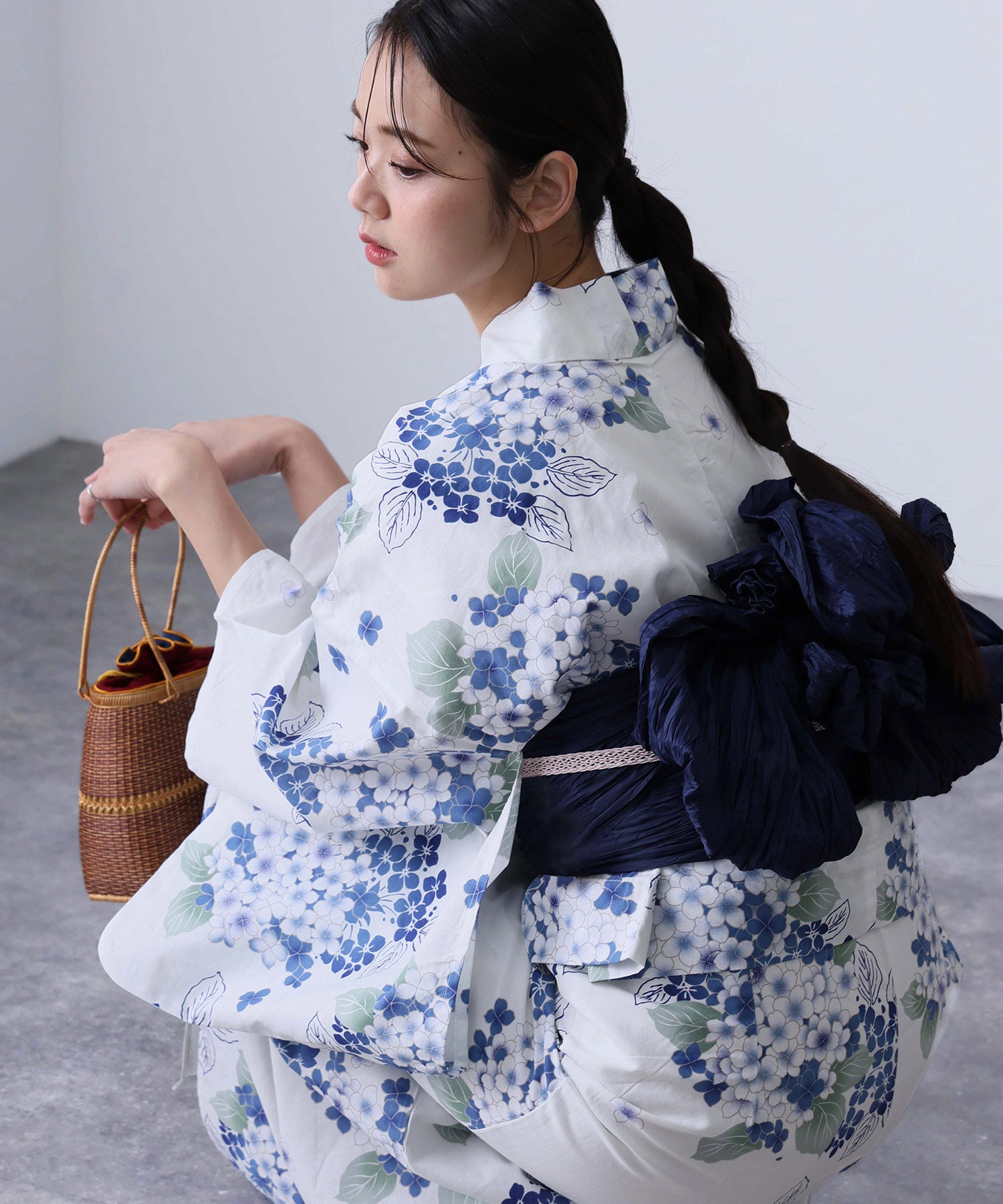 プールヴー PourVous 二部式浴衣2点セット（ゆかた・兵児帯） （ブルー紫陽花） ブルー紫陽花
