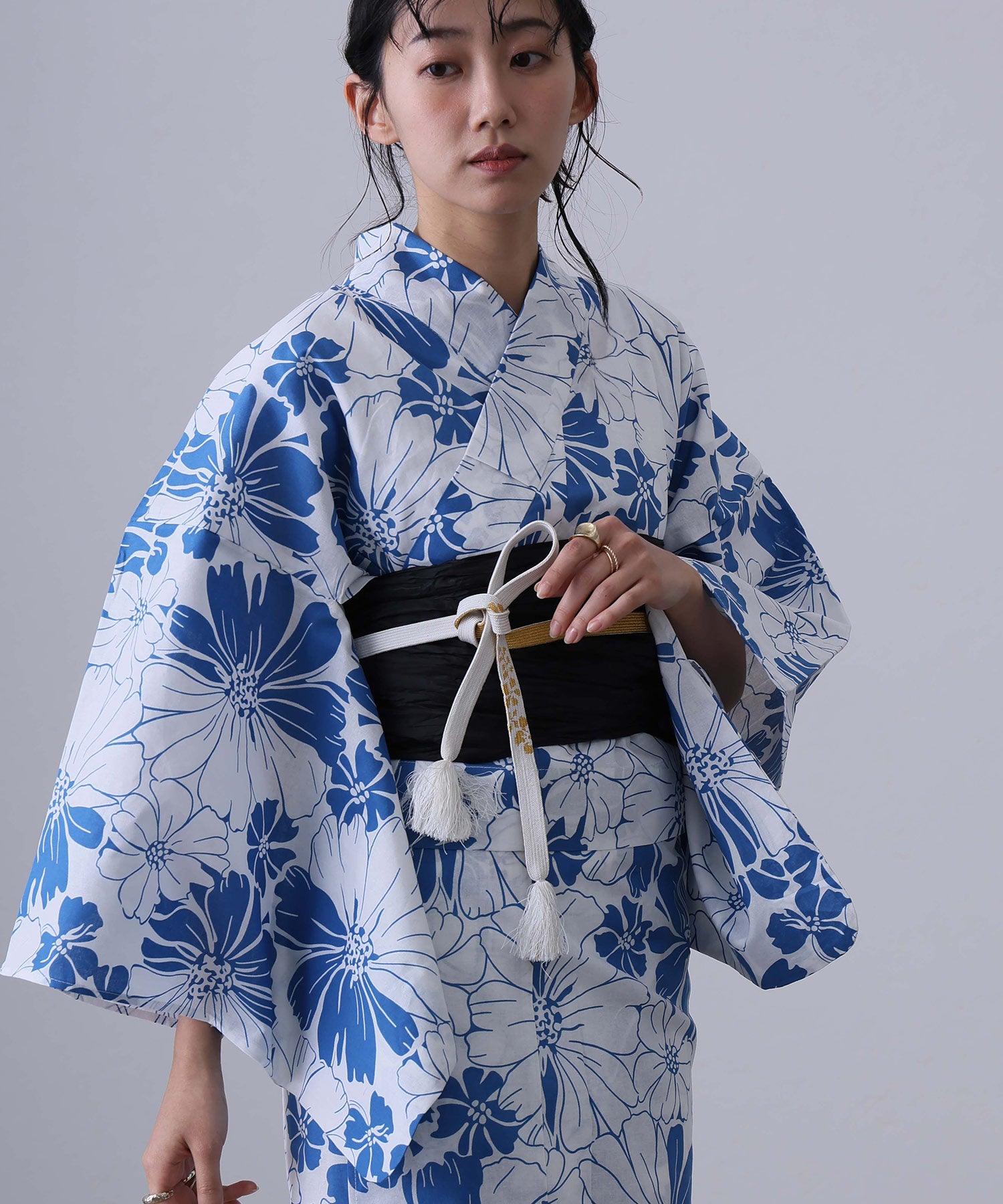 プールヴー PourVous 二部式浴衣2点セット（ゆかた・兵児帯） （洋花モダンブルー） 洋花モダンブルー