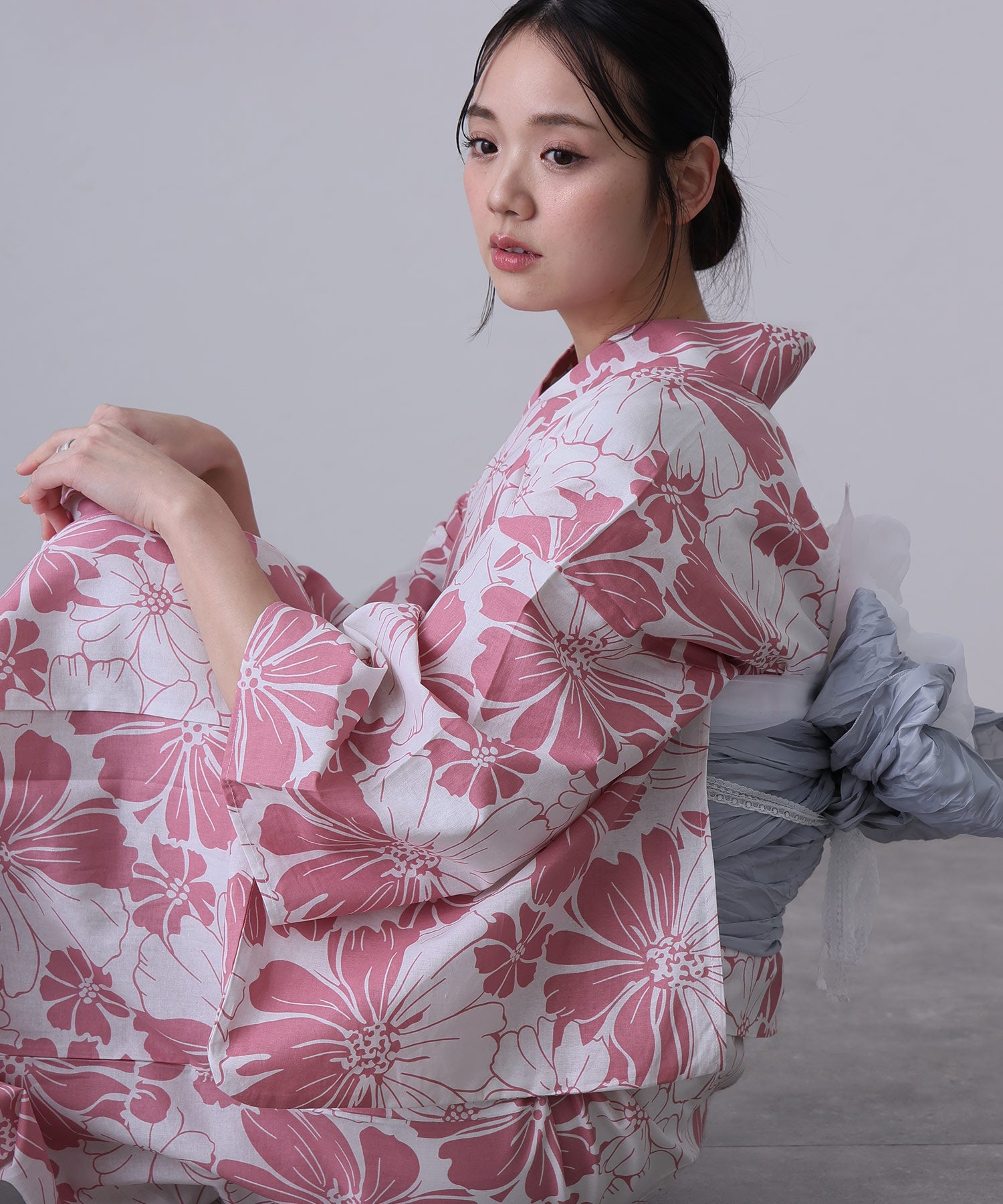 プールヴー PourVous 二部式浴衣2点セット（ゆかた・兵児帯） （洋花モダンピンク） 洋花モダンピンク
