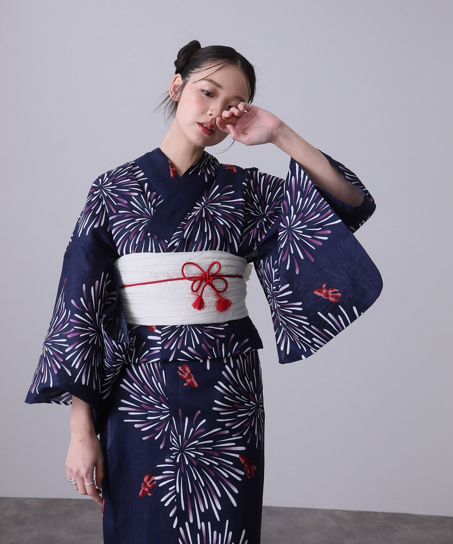 プールヴー PourVous 浴衣2点セット（ゆかた・兵児帯） （ネイビー金魚花火） ネイビー金魚花火