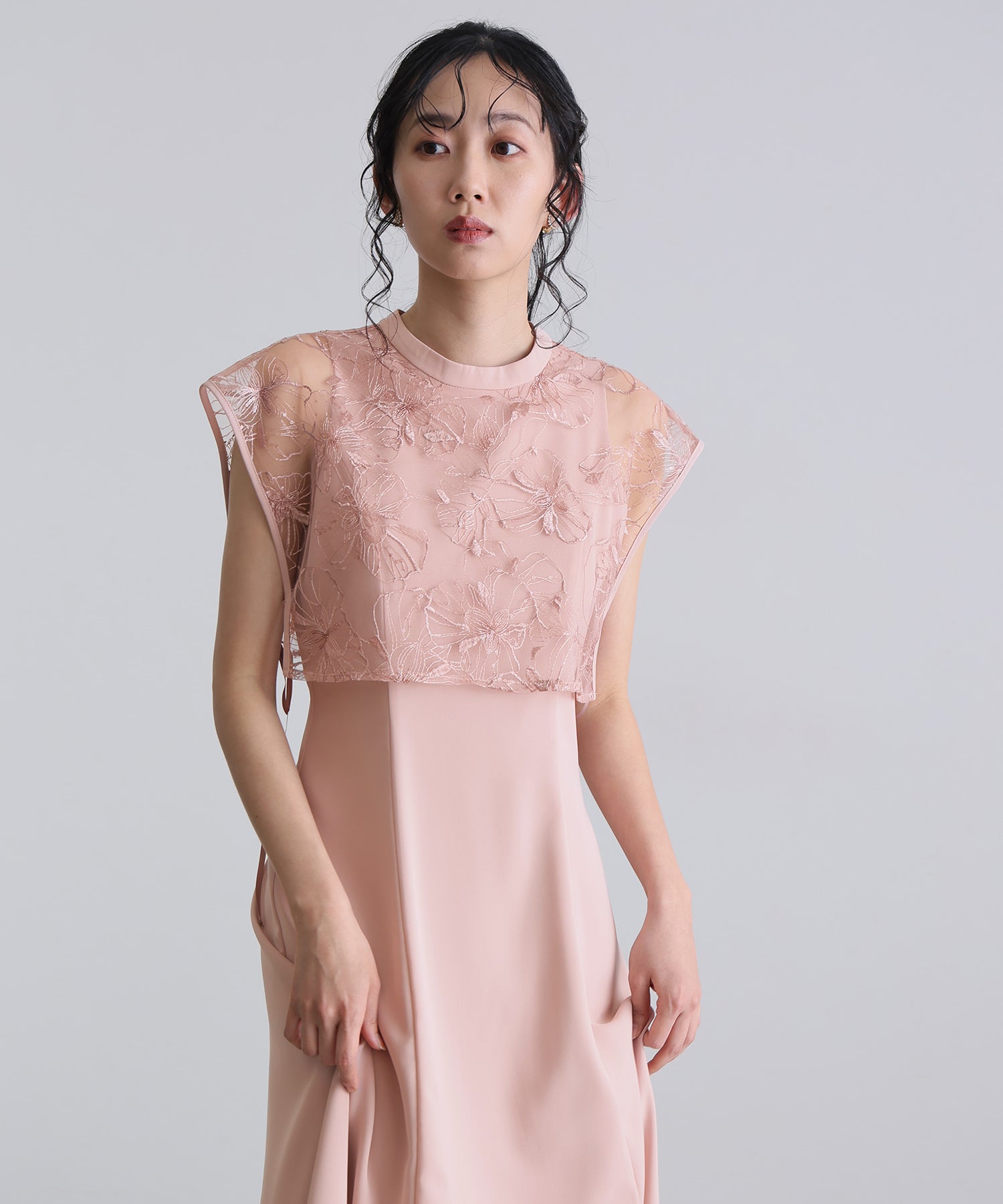 プールヴー PourVous スパンコールレースリボンフレアスカートパーティードレスセレモニーロング&ノースリーブ結婚式二次会フォーマルオケージョンドレス同窓会成人式 フォーマル ワンピース パーティードレス （ピンク） ピンク
