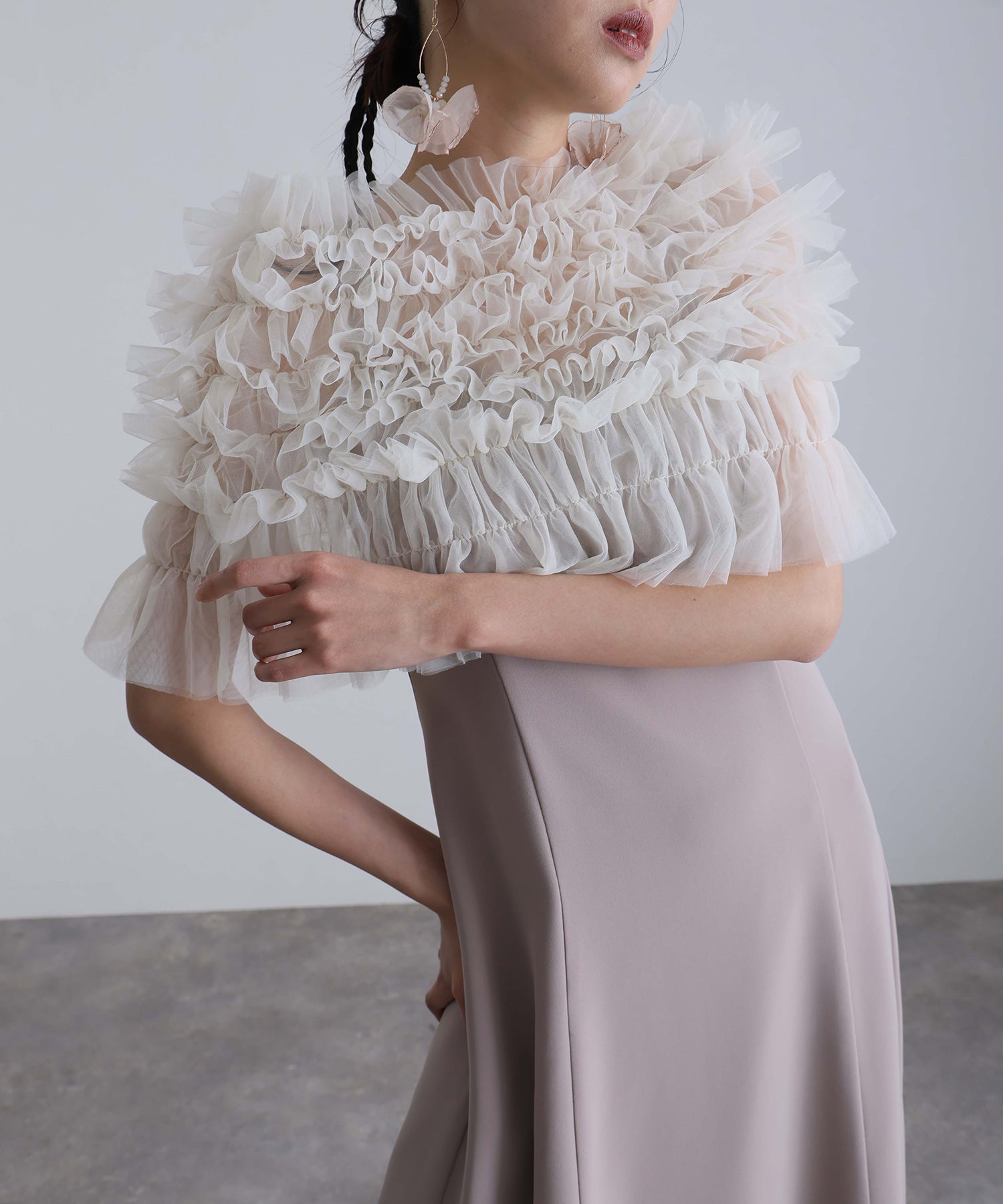 プールヴー PourVous ロング&ノースリーブフォーマルシャーリングチュール2点セットAラインセレモニー結婚式二次会パーティードレスオケージョンドレス同窓会成人式 フォーマル ワンピース 20代 30代 40代 （アイボリー×ベージュ） アイボリー×ベージュ