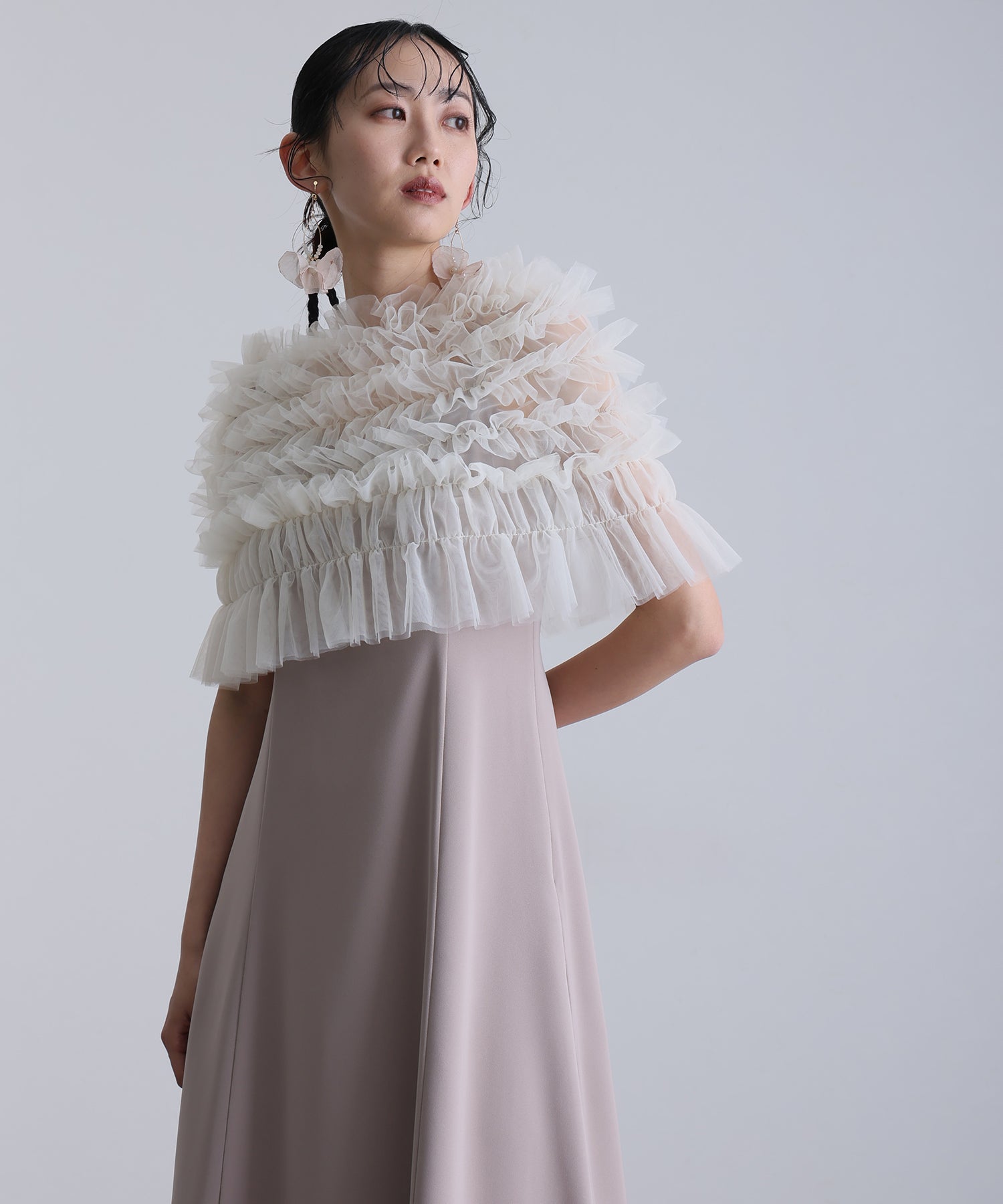 プールヴー PourVous ロング&ノースリーブフォーマルシャーリングチュール2点セットAラインセレモニー結婚式二次会パーティードレスオケージョンドレス同窓会成人式 フォーマル ワンピース 20代 30代 40代 （アイボリー×ベージュ） アイボリー×ベージュ
