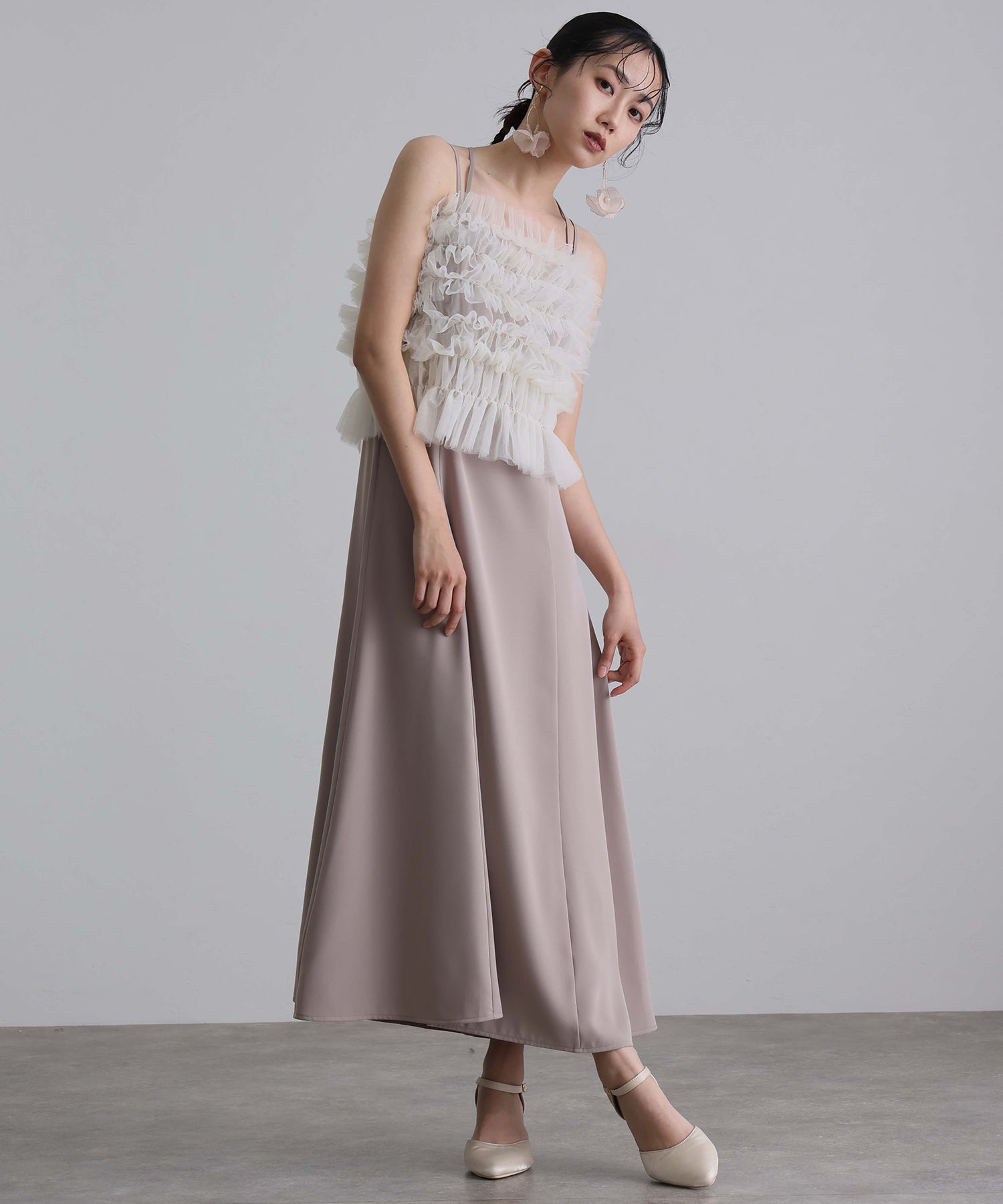 プールヴー PourVous ロング&ノースリーブフォーマルシャーリングチュール2点セットAラインセレモニー結婚式二次会パーティードレスオケージョンドレス同窓会成人式 フォーマル ワンピース 20代 30代 40代 （アイボリー×ベージュ） アイボリー×ベージュ