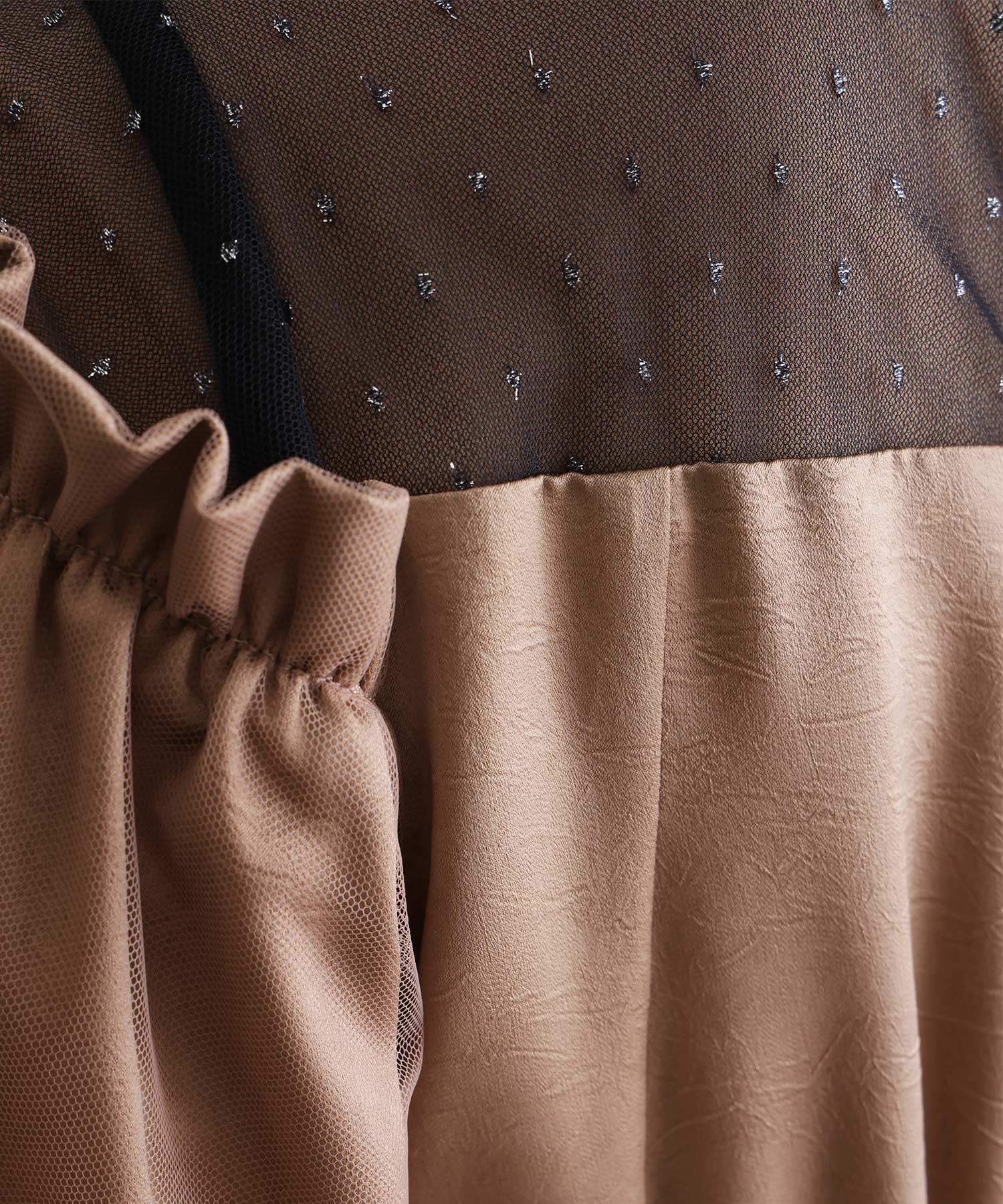 プールヴー PourVous ミモレ丈&袖ありフォーマルヴィンテージ風サテンIラインラメドットチュールセレモニー結婚式二次会パーティードレスオケージョンドレス同窓会成人式 フォーマル ワンピース 20代 30代 40代 （ブラック） ブラック