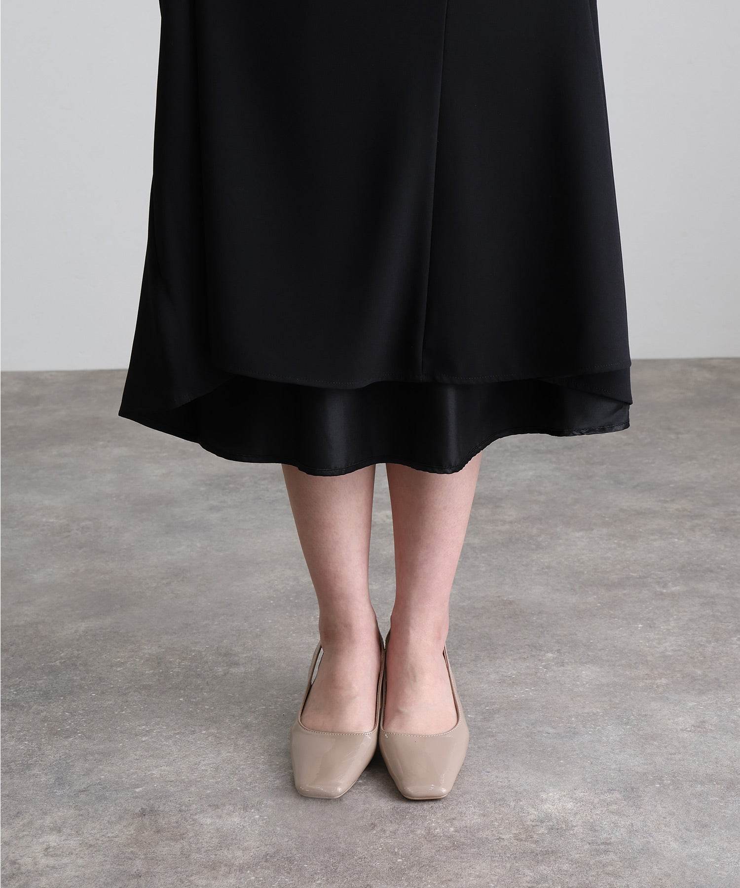 プールヴー PourVous ミモレ丈&袖ありフォーマルスリットスリーブビックカラーフレア光沢感セレモニー結婚式二次会パーティードレスオケージョンドレス同窓会成人式 フォーマル ワンピース 20代 30代 40代 （アッシュブラウン） アッシュブラウン