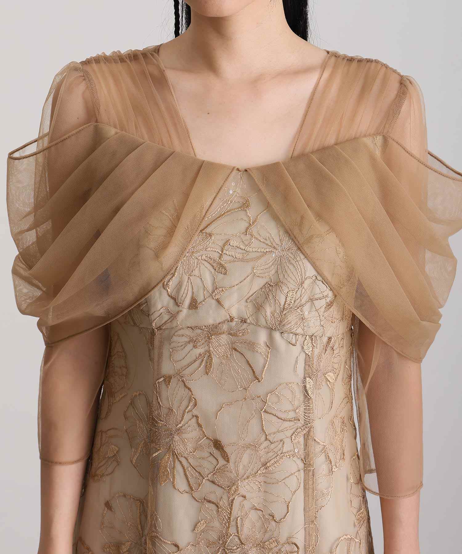 プールヴー PourVous 七分袖&ミモレ丈同窓会成人式オフショルダースパンコールAラインチュールお呼ばれ結婚式二次会フォーマルオケージョンドレスパーティードレス フォーマル ワンピース パーティードレス 20代 30代 40代 （ライトグリーン） ライトグリーン