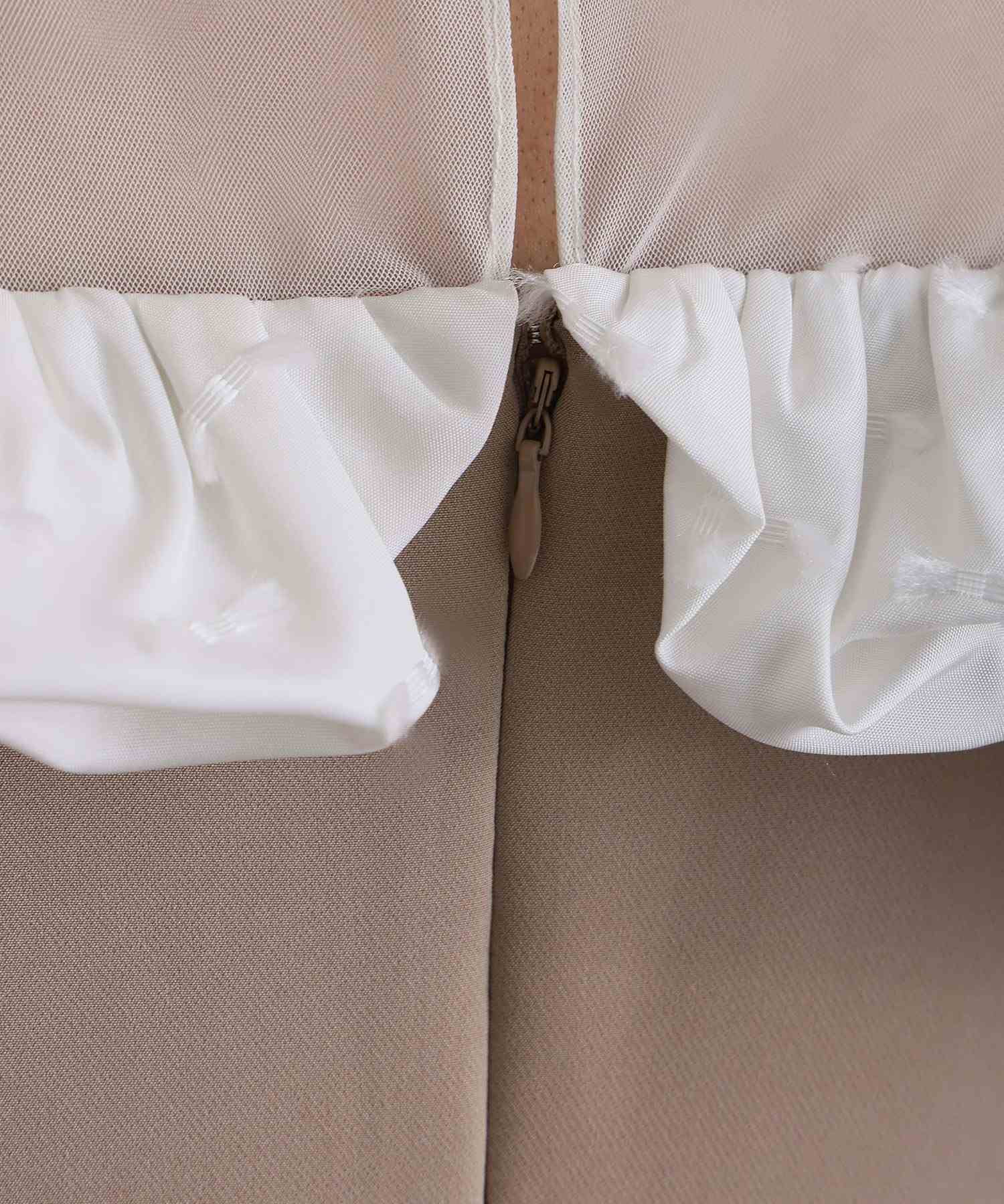 プールヴー PourVous ミモレ丈&袖ありフォーマルマシュマロジャガードタフタラッフルIラインセレモニー結婚式二次会パーティードレスオケージョンドレス同窓会成人式 フォーマル ワンピース パーティードレス （ベージュ） ベージュ