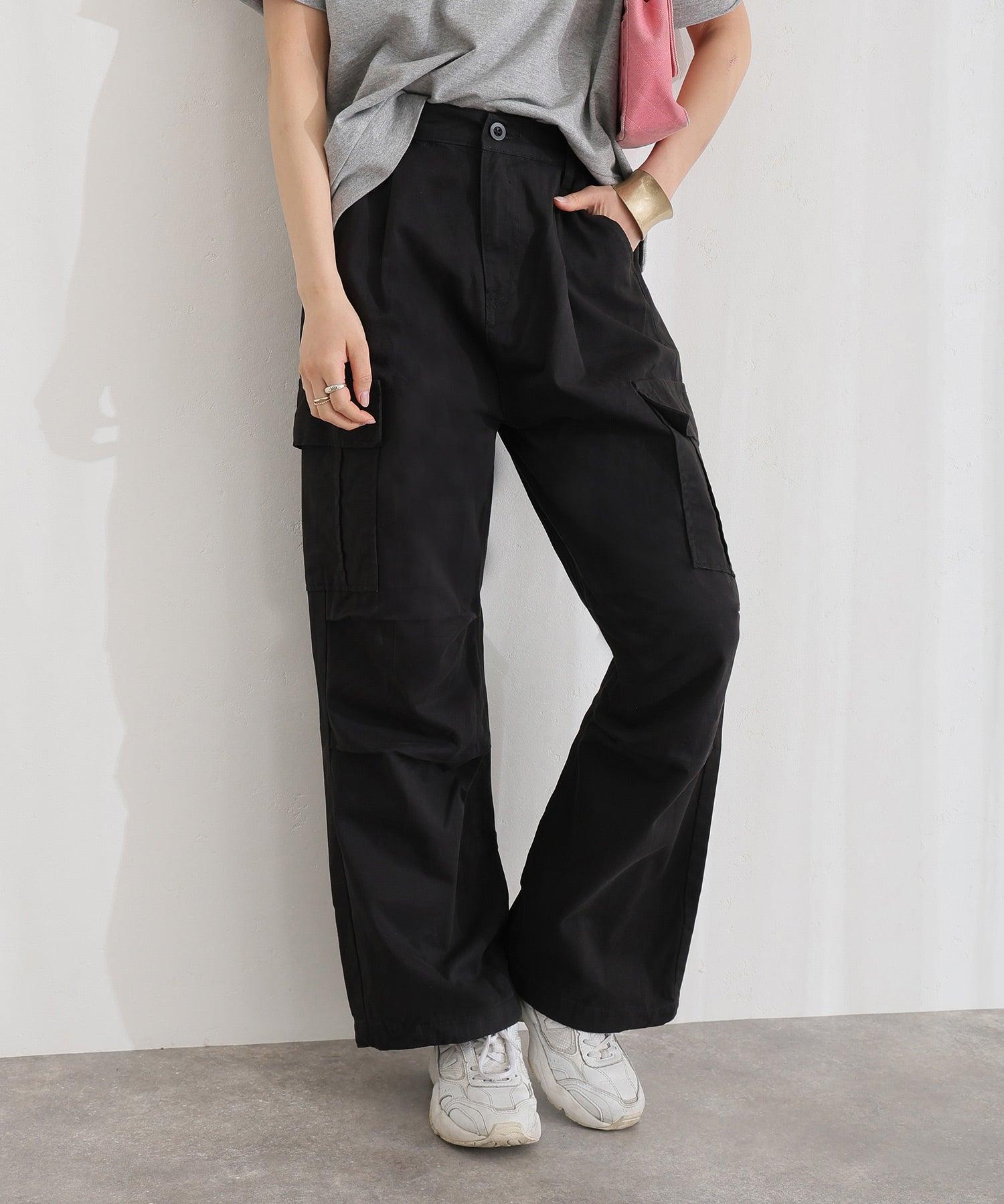 プールヴー PourVous ツイルワイドカーゴパンツ フォーマル ワンピース パーティードレス 20代 30代 40代 （ブラック） ブラック