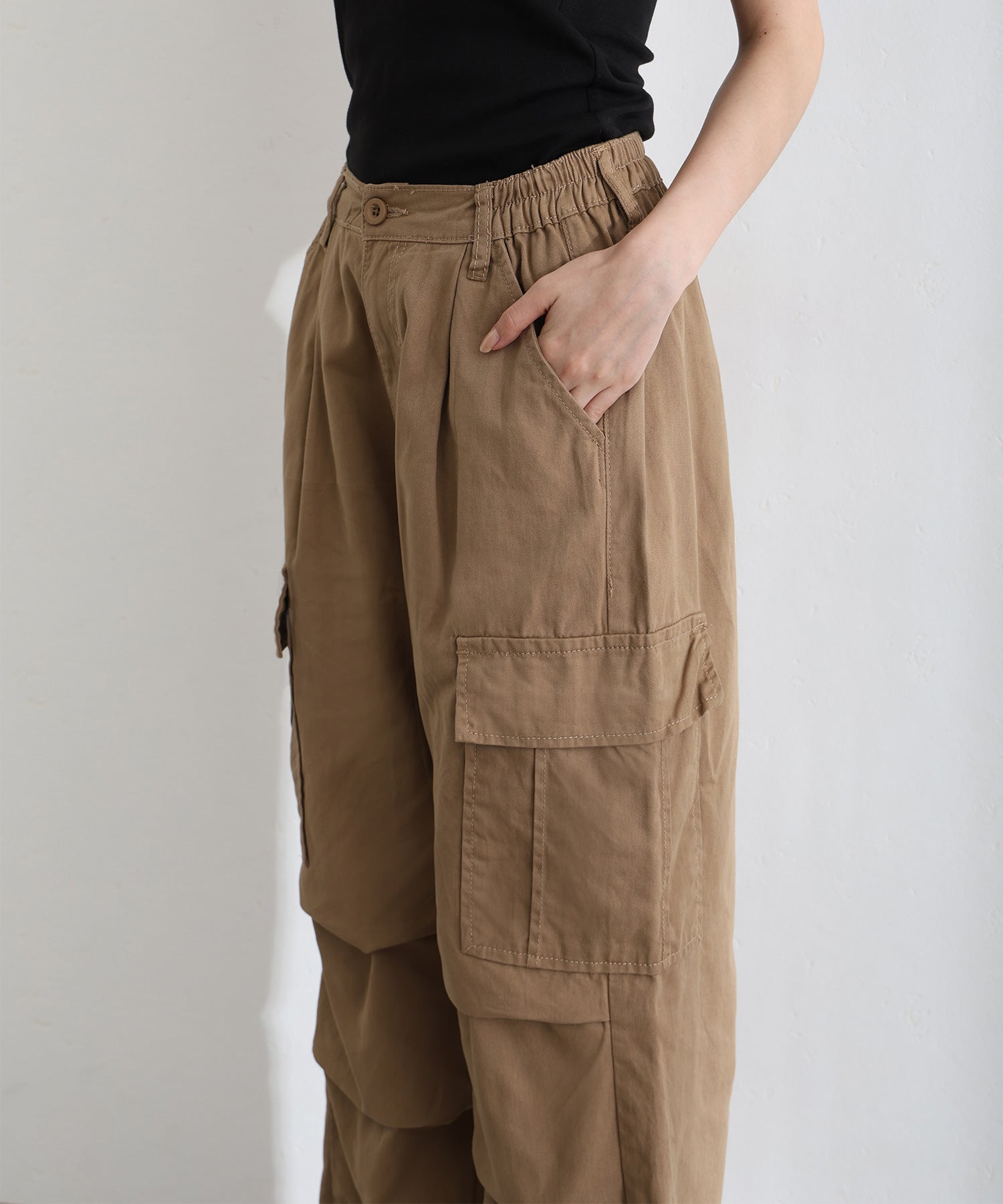 プールヴー PourVous ツイルワイドカーゴパンツ フォーマル ワンピース パーティードレス 20代 30代 40代 （ブラック） ブラック