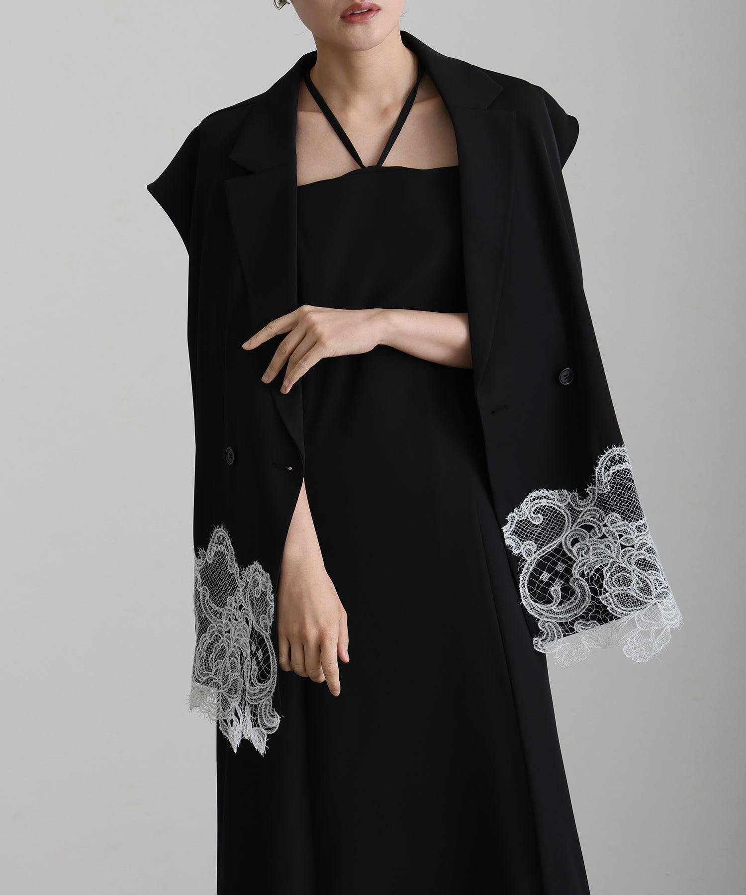 プールヴー PourVous ミモレ丈&ノースリーブフォーマル2ピースセットキャミワンピースベストセレモニー結婚式二次会パーティードレスオケージョンドレス同窓会成人式 フォーマル ワンピース パーティードレス （ブラック×ホワイト） ブラック×ホワイト