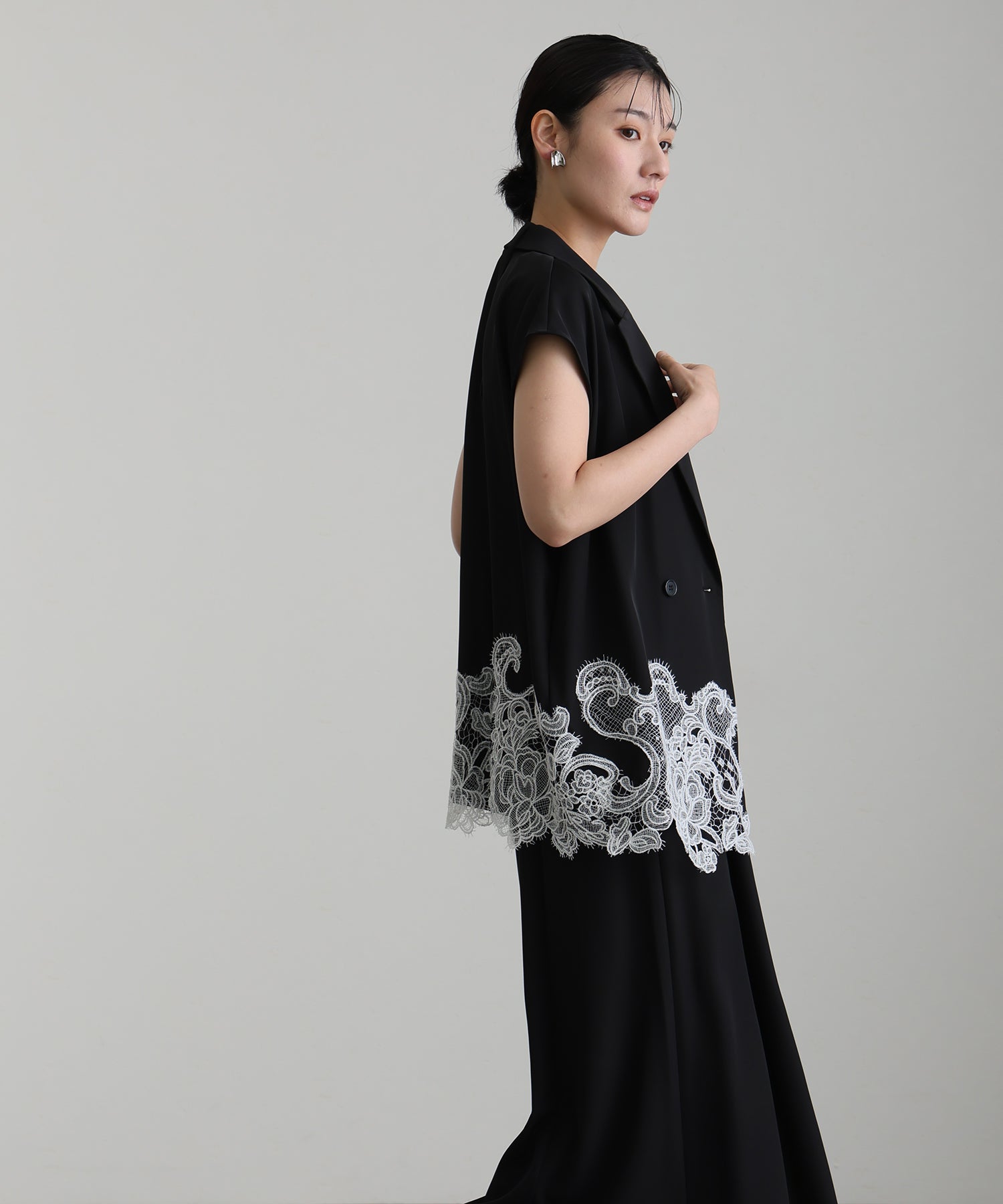 プールヴー PourVous ミモレ丈&ノースリーブフォーマル2ピースセットキャミワンピースベストセレモニー結婚式二次会パーティードレスオケージョンドレス同窓会成人式 フォーマル ワンピース パーティードレス （ブラック×ホワイト） ブラック×ホワイト