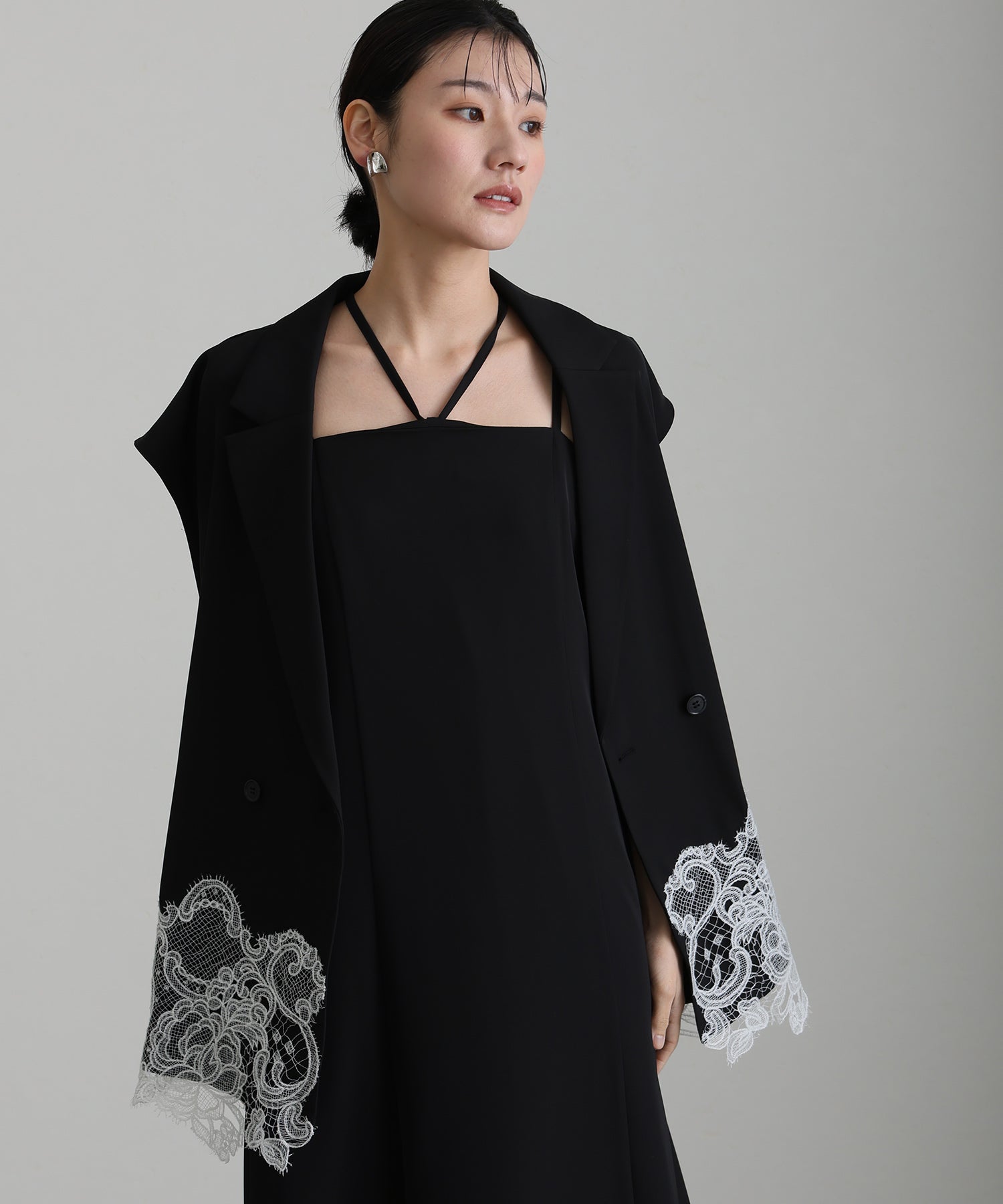 プールヴー PourVous ミモレ丈&ノースリーブフォーマル2ピースセットキャミワンピースベストセレモニー結婚式二次会パーティードレスオケージョンドレス同窓会成人式 フォーマル ワンピース パーティードレス （ブラック×ホワイト） ブラック×ホワイト
