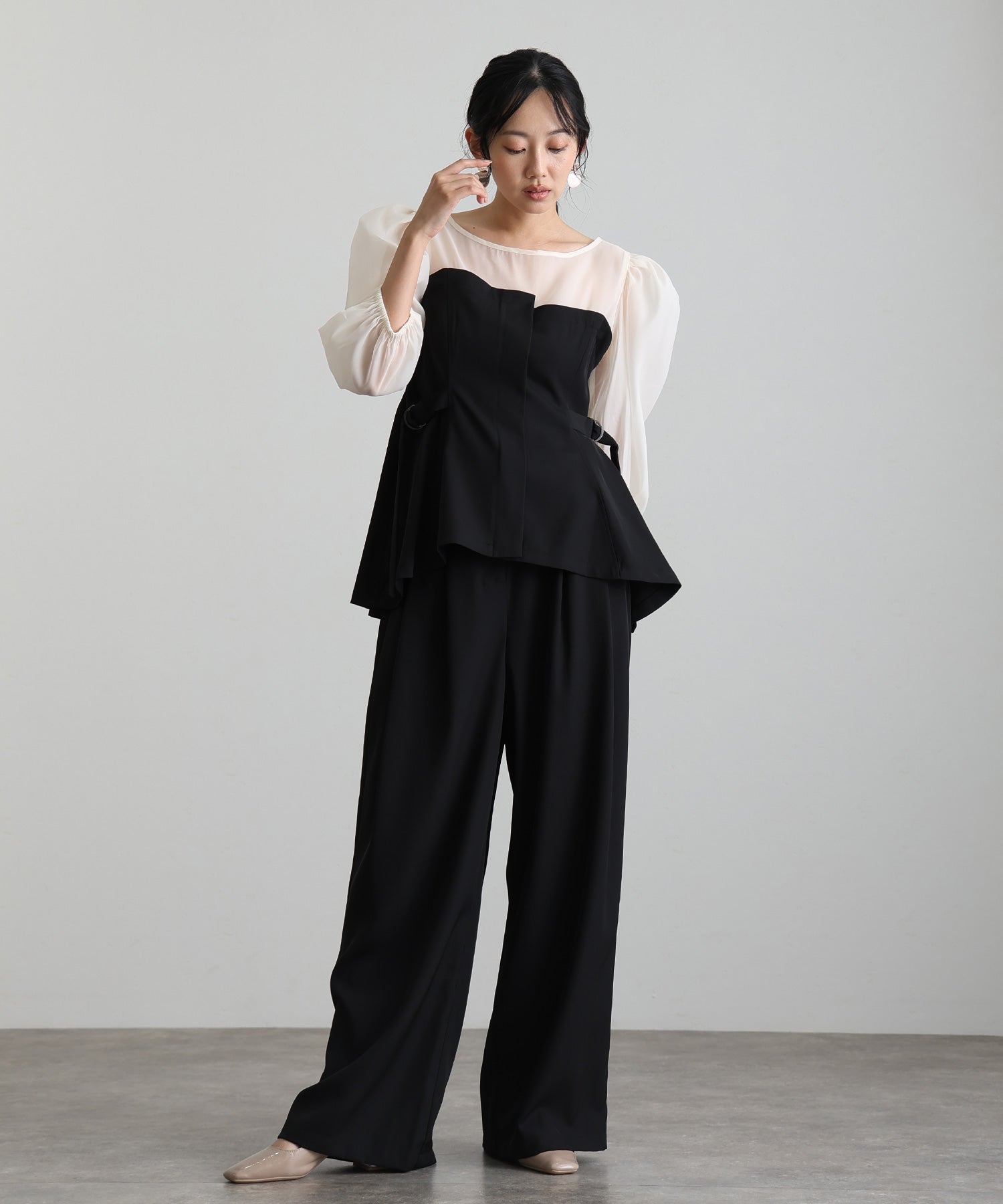 プールヴー PourVous セットアップパーティードレス結婚式二次会セレモニーフォーマルロング丈オケージョンドレス同窓会成人式 フォーマル ワンピース パーティードレス 20代 30代 40代 （ブラック×ベージュ） ブラック×ベージュ