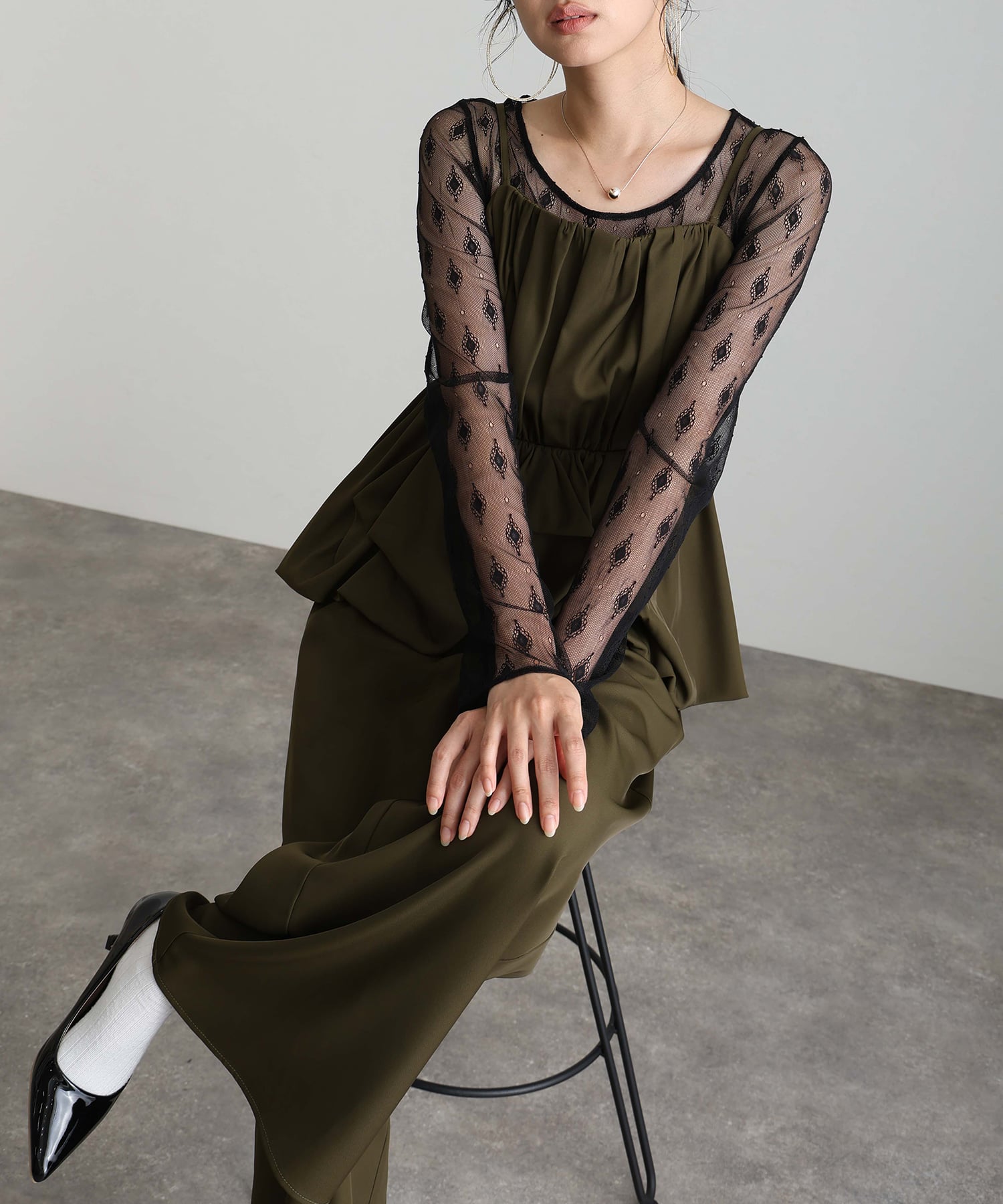 プールヴー PourVous バルーンキャミ ビスチェ パーティードレスフォーマルお呼ばれ&ロング丈ワイドパンツセットアップ結婚式二次会同窓会成人式オケージョンドレス フォーマル ワンピース パーティードレス （カーキ） カーキ