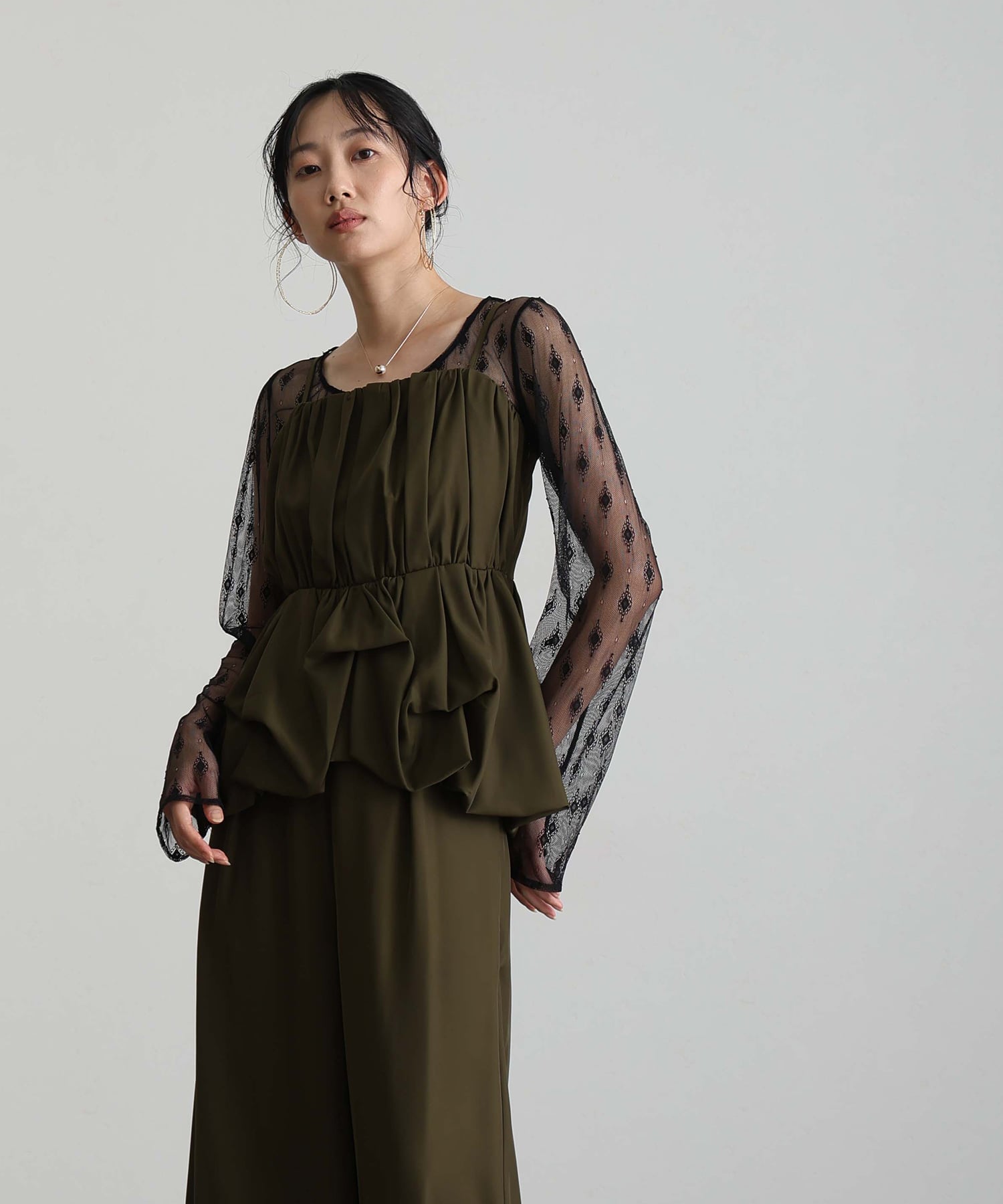 プールヴー PourVous バルーンキャミ ビスチェ パーティードレスフォーマルお呼ばれ&ロング丈ワイドパンツセットアップ結婚式二次会同窓会成人式オケージョンドレス フォーマル ワンピース パーティードレス （カーキ） カーキ