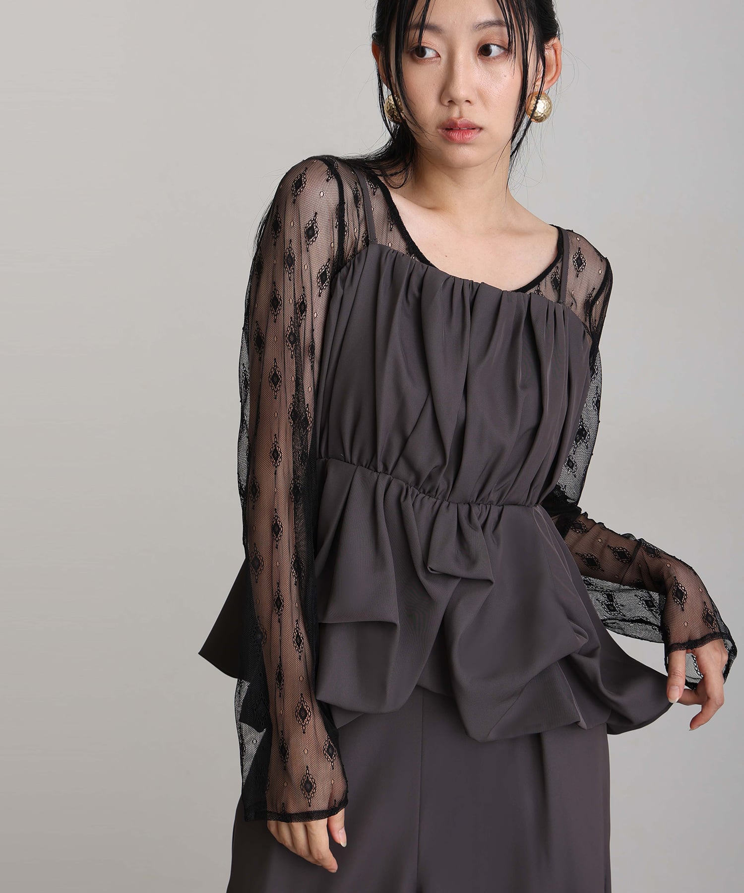 プールヴー PourVous バルーンキャミ ビスチェ パーティードレスフォーマルお呼ばれ&ロング丈ワイドパンツセットアップ結婚式二次会同窓会成人式オケージョンドレス フォーマル ワンピース パーティードレス （チャコールグレー） チャコールグレー