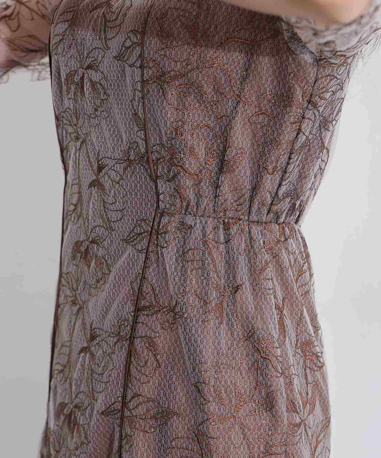 プールヴー PourVous ミモレ丈&七分袖フォーマルレイヤードチュールパフスリーブ透け感フレアセレモニー結婚式二次会パーティードレスオケージョンドレス同窓会成人式 フォーマル ワンピース パーティードレス （ブラック） ブラック