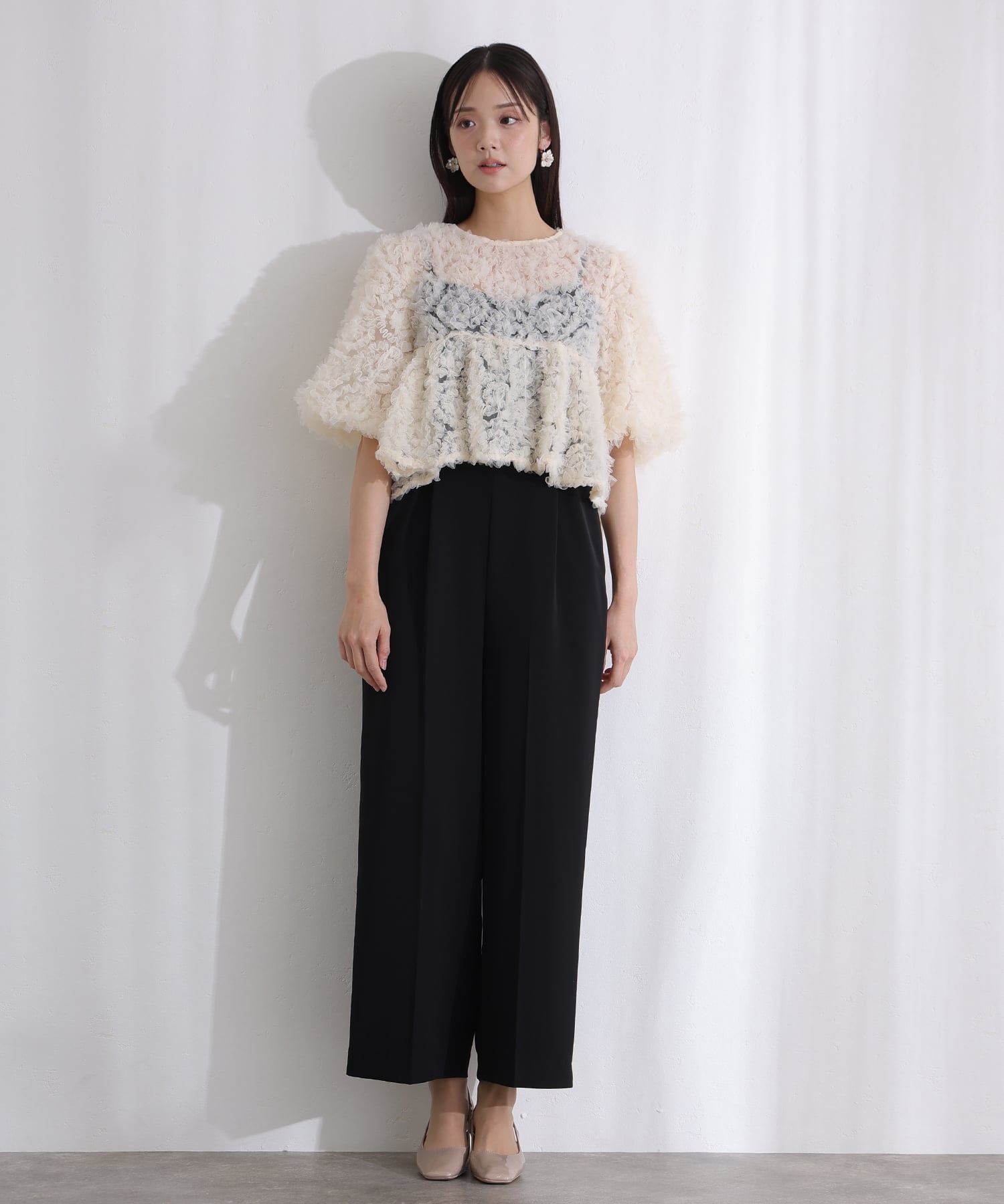 プールヴー PourVous ペタルテクスチャー2点セットパーティードレスフォーマルお呼ばれ&ロング丈ワイドオールインワン結婚式二次会同窓会成人式オケージョンドレス フォーマル ワンピース パーティードレス （ベージュ×ブラック） ベージュ×ブラック