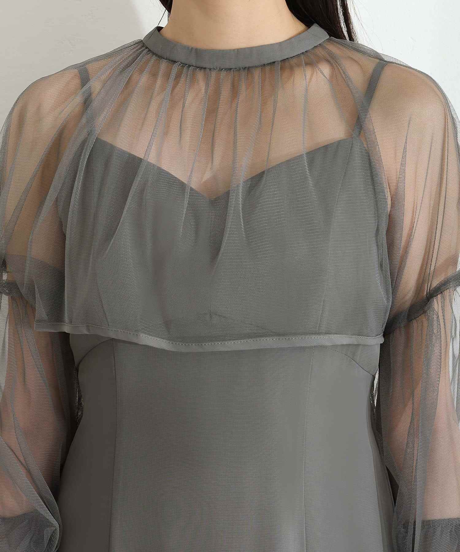 プールヴー PourVous 結婚式二次会パーティードレスチュール フレア マーメイド シフォン Aライン袖あり&ミモレ丈お呼ばれ同窓会成人式オケージョンドレスフォーマル フォーマル ワンピース パーティードレス （グレー） グレー