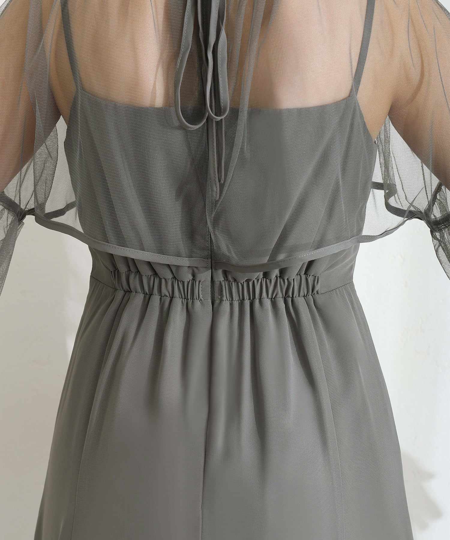 プールヴー PourVous 結婚式二次会パーティードレスチュール フレア マーメイド シフォン Aライン袖あり&ミモレ丈お呼ばれ同窓会成人式オケージョンドレスフォーマル フォーマル ワンピース パーティードレス （グレー） グレー