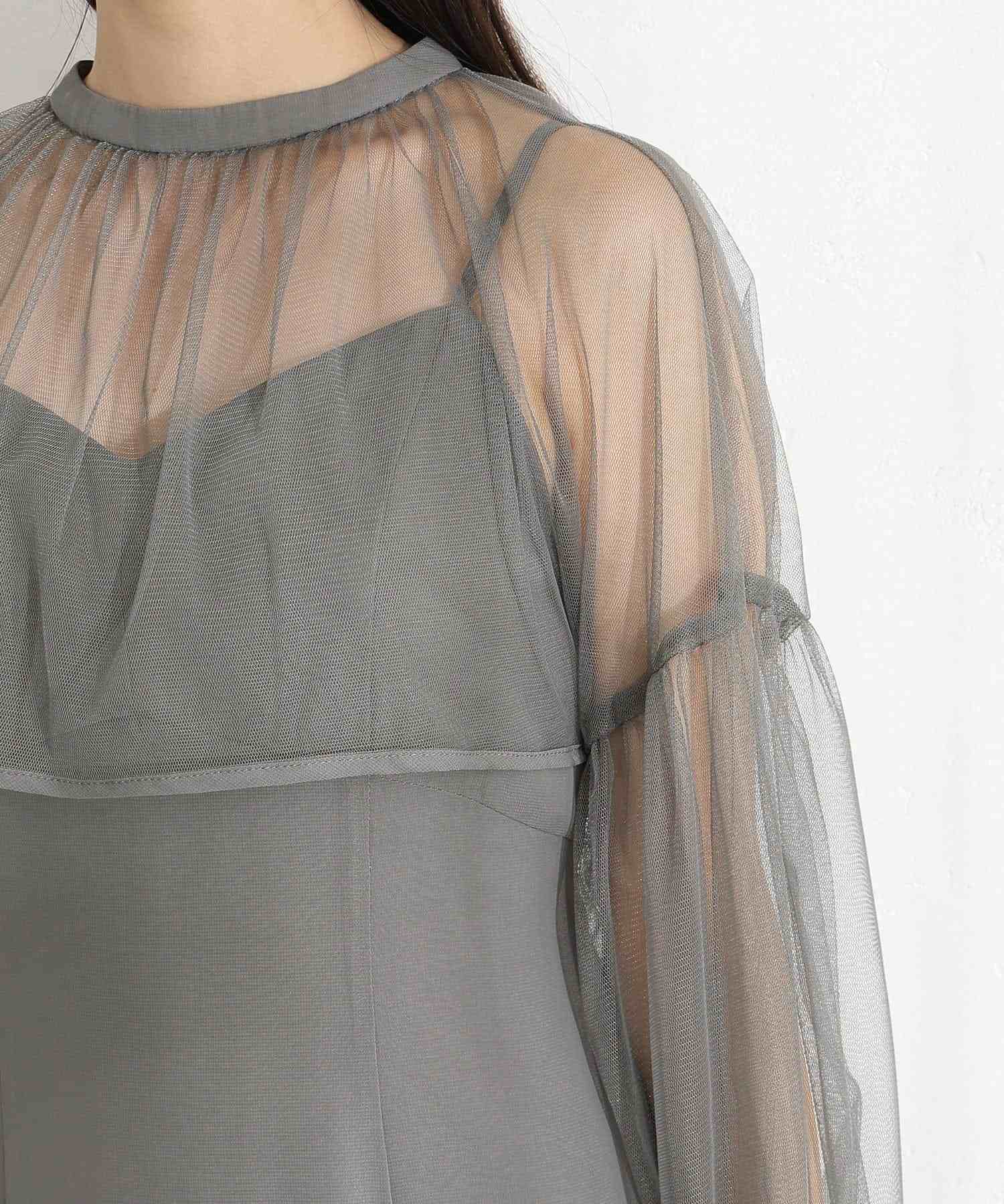 プールヴー PourVous 結婚式二次会パーティードレスチュール フレア マーメイド シフォン Aライン袖あり&ミモレ丈お呼ばれ同窓会成人式オケージョンドレスフォーマル フォーマル ワンピース パーティードレス （グレー） グレー