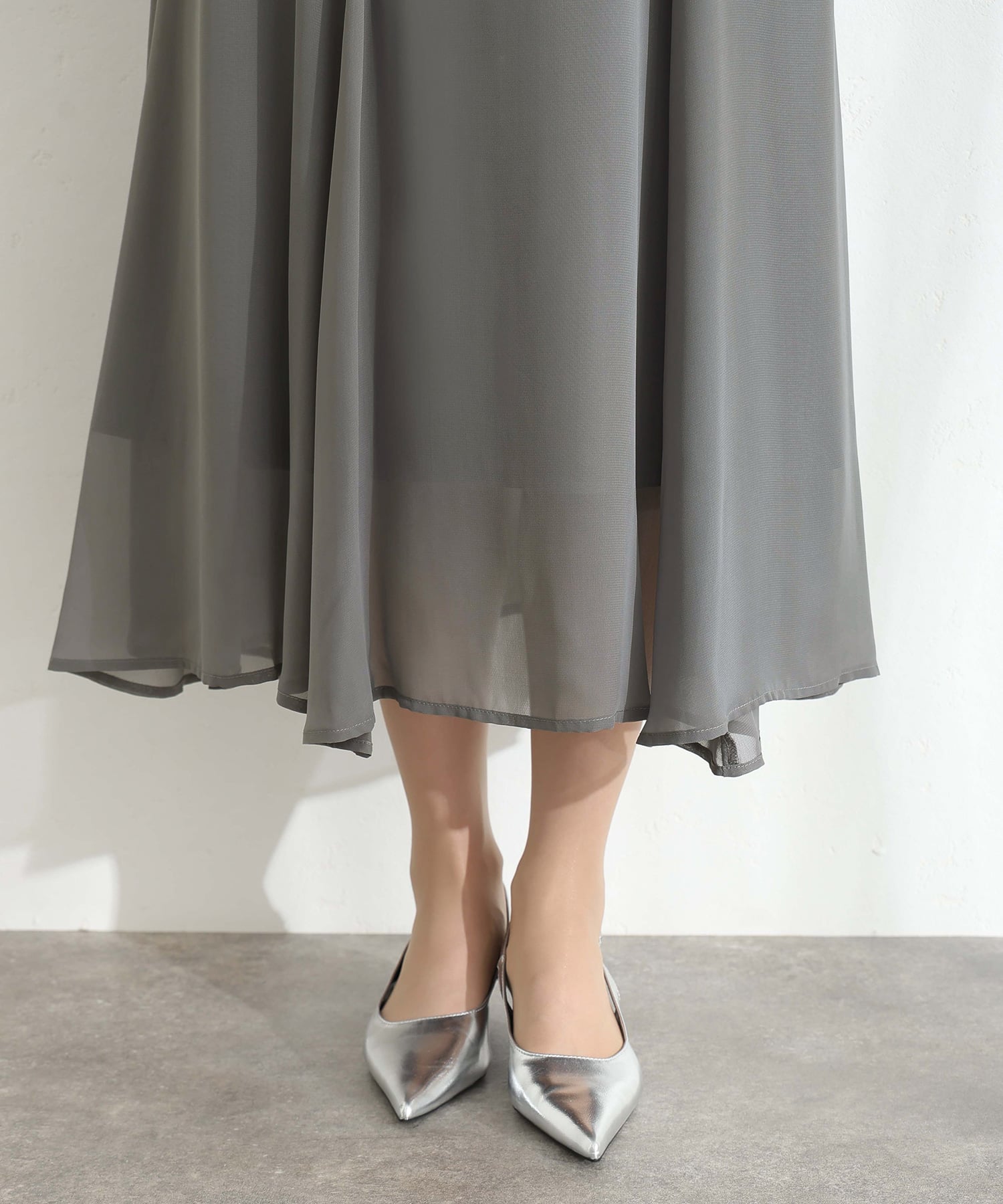 プールヴー PourVous 結婚式二次会パーティードレスチュール フレア マーメイド シフォン Aライン袖あり&ミモレ丈お呼ばれ同窓会成人式オケージョンドレスフォーマル フォーマル ワンピース パーティードレス （グレー） グレー