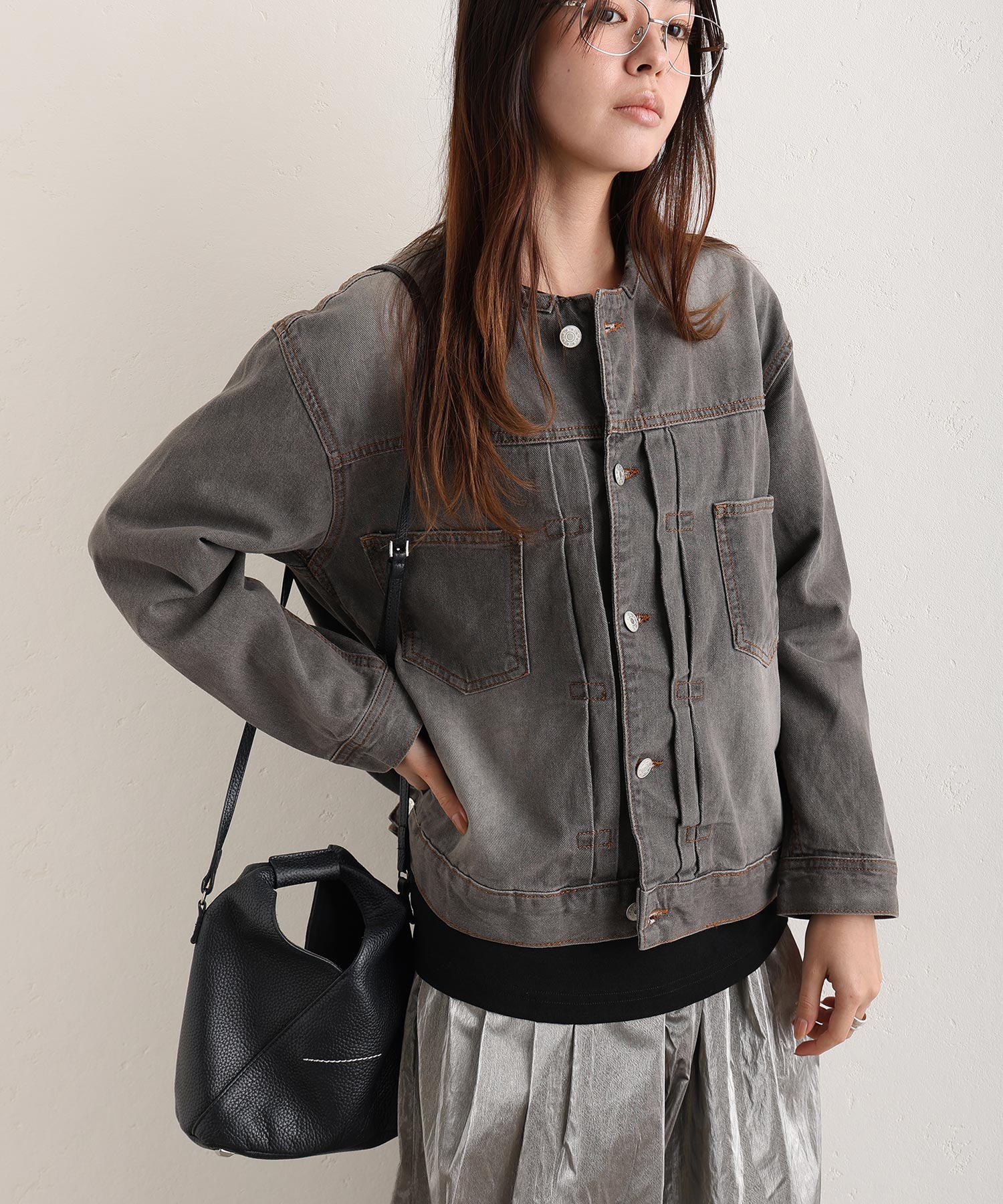 プールヴー PourVous ラウンドカラーGジャン （グレーデニム） グレーデニム