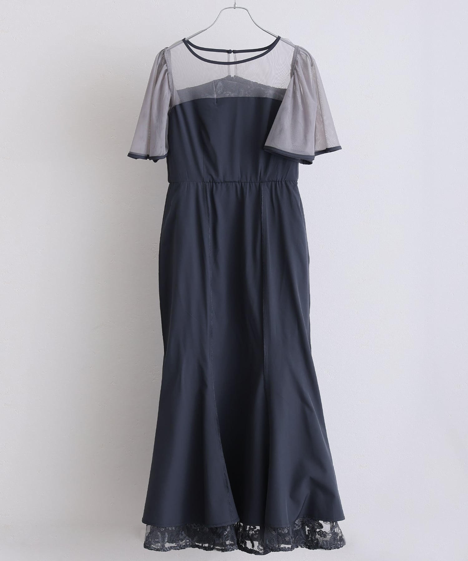 プールヴー PourVous ヴィンテージレースフレアドレスミモレ丈&袖ありフォーマルセレモニー結婚式二次会パーティードレスオケージョンドレス同窓会成人式 フォーマル ワンピース パーティードレス 20代 30代 40代 （グレイッシュブルー） グレイッシュブルー