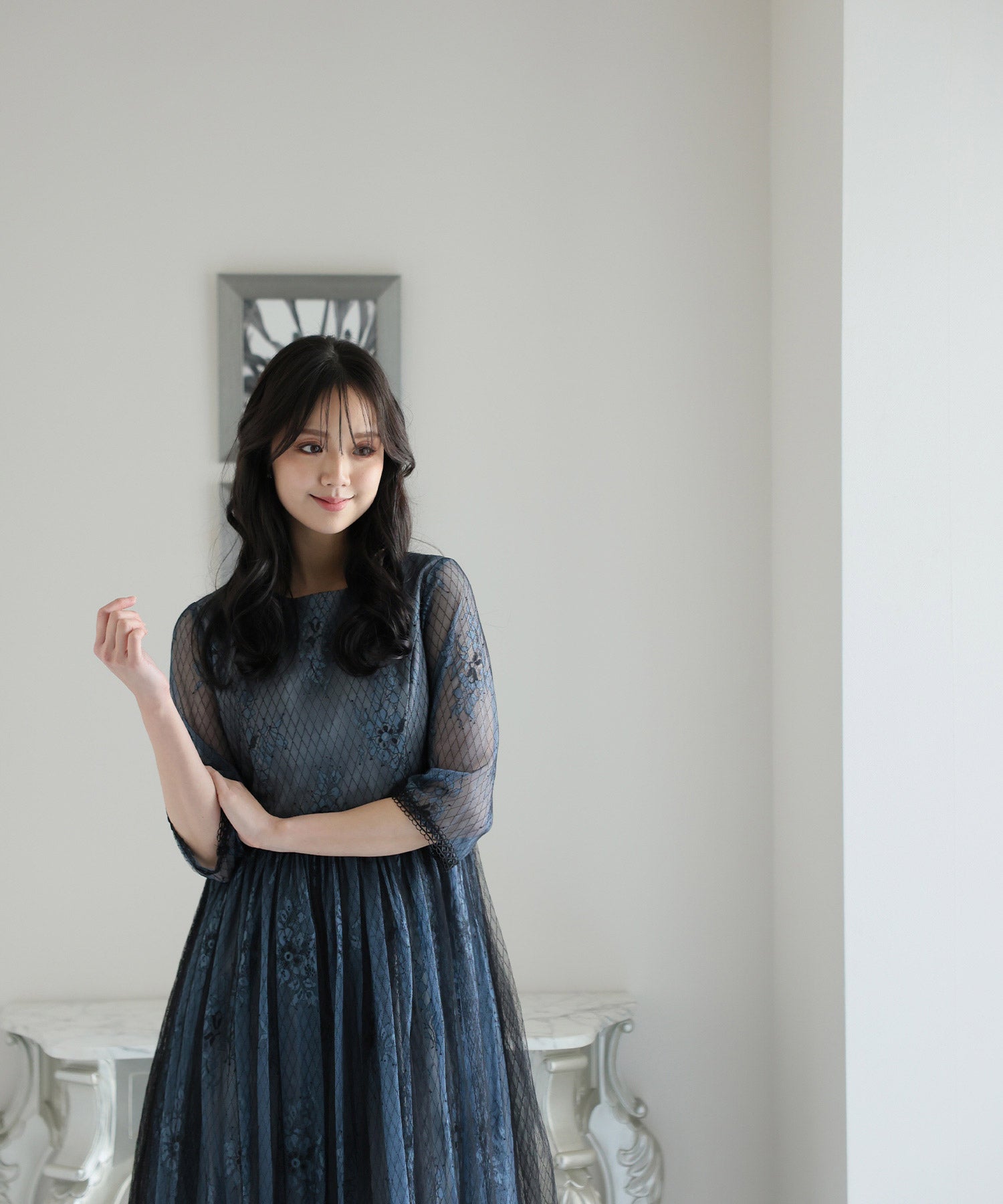 プールヴー PourVous レース＆ブラックチュールドレス ロングスカート/結婚式ワンピース お呼ばれ・二次会・セレモニー大きいサイズ対応フォーマルパーティードレス